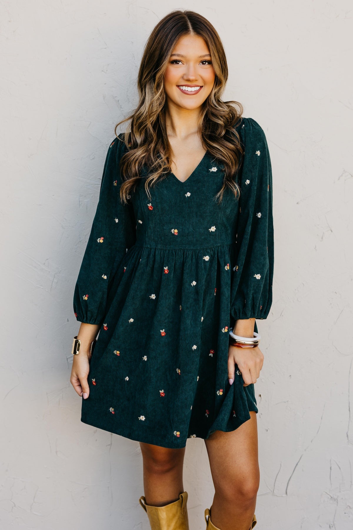 The Nalani Embroidered Corduroy Mini Dress