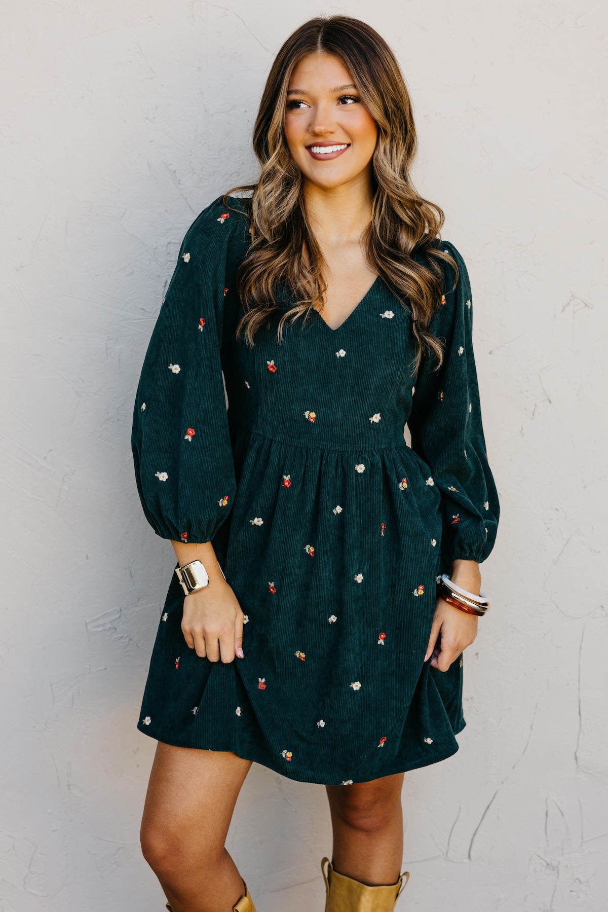The Nalani Embroidered Corduroy Mini Dress