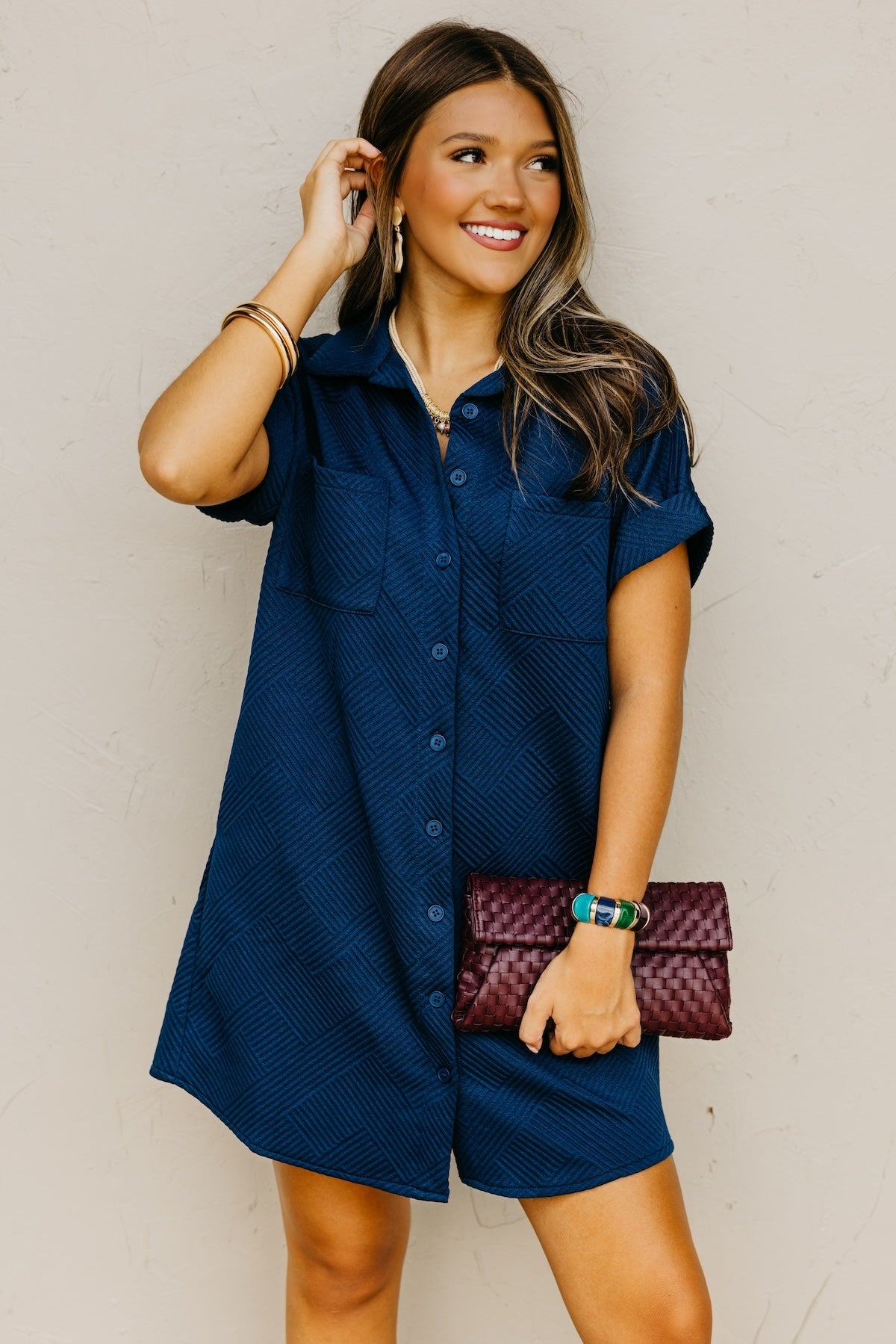 The Octavia Textured Mini Shirt Dress