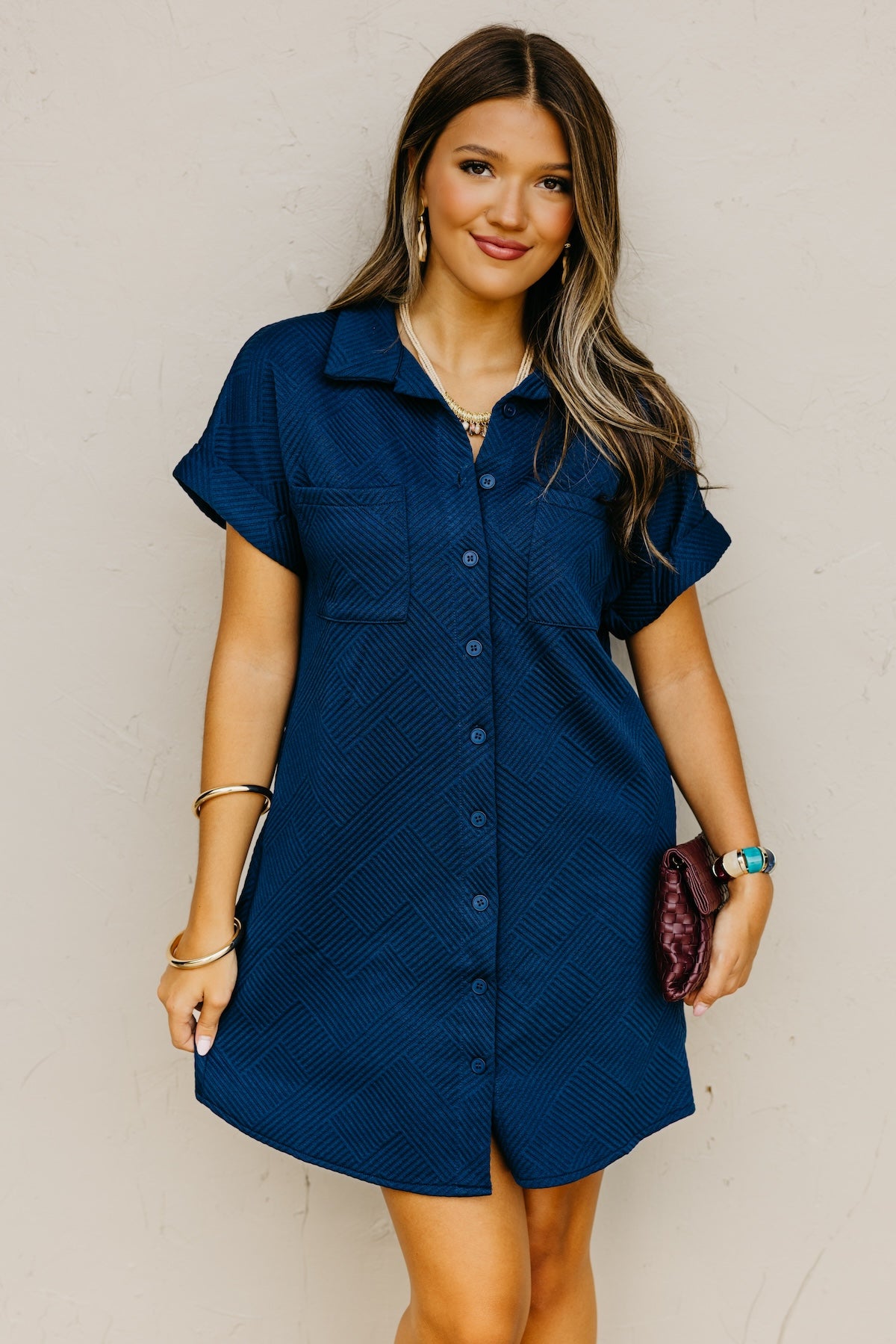 The Octavia Textured Mini Shirt Dress