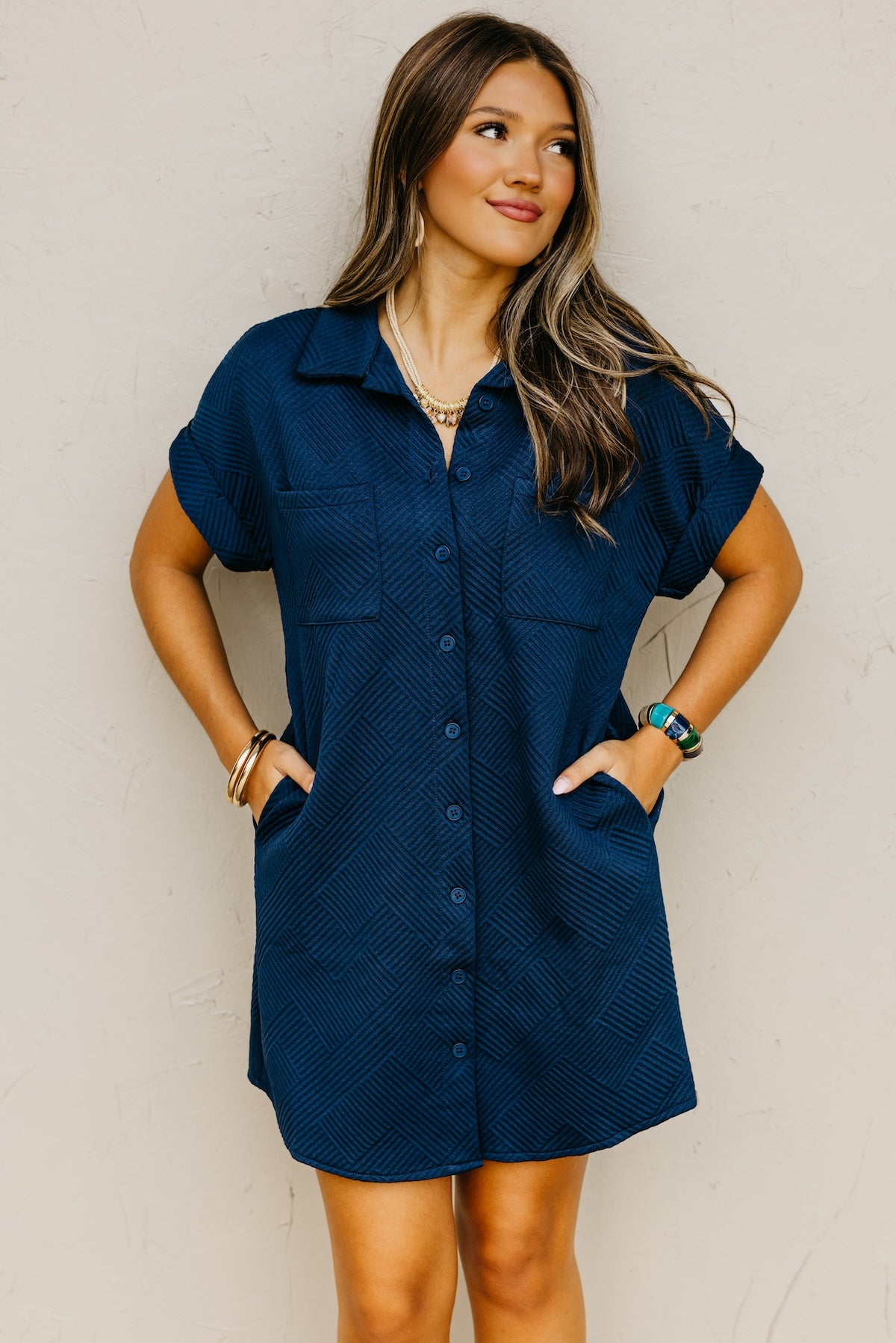 The Octavia Textured Mini Shirt Dress