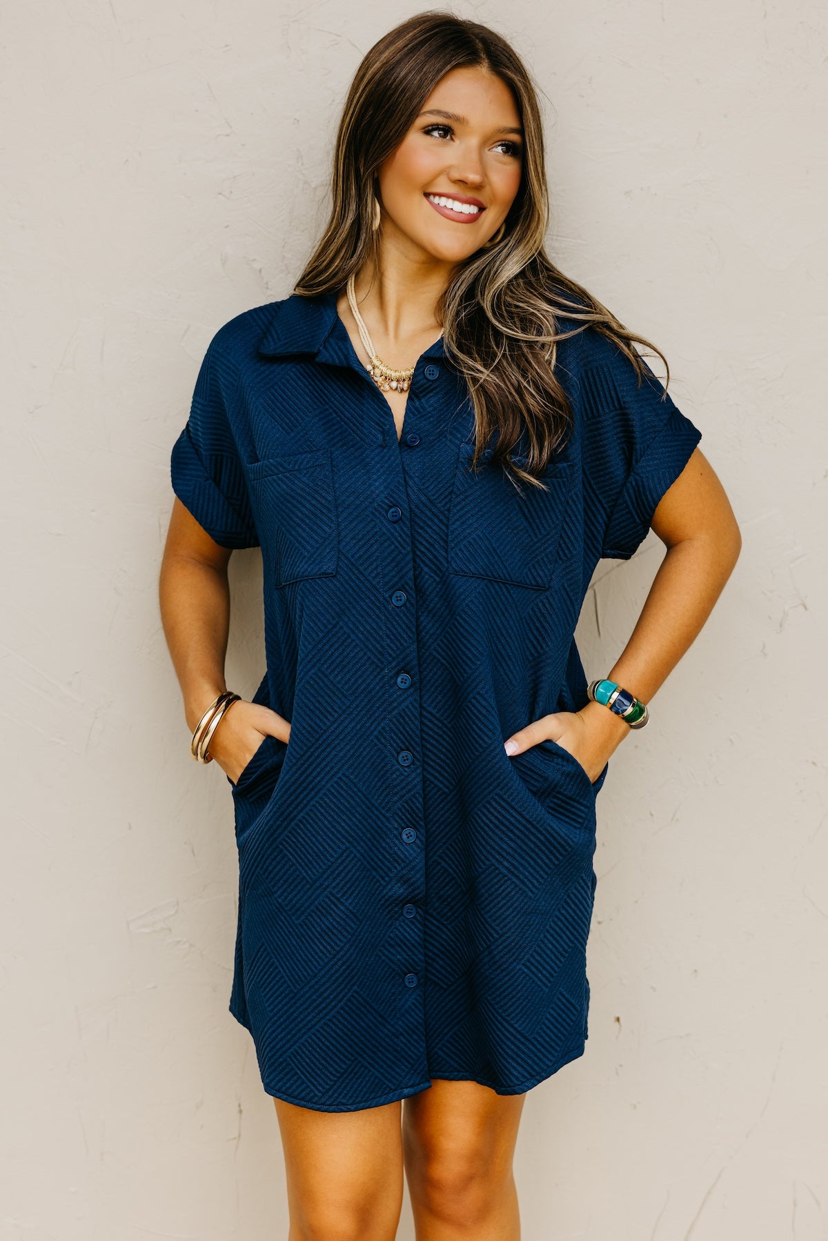 The Octavia Textured Mini Shirt Dress