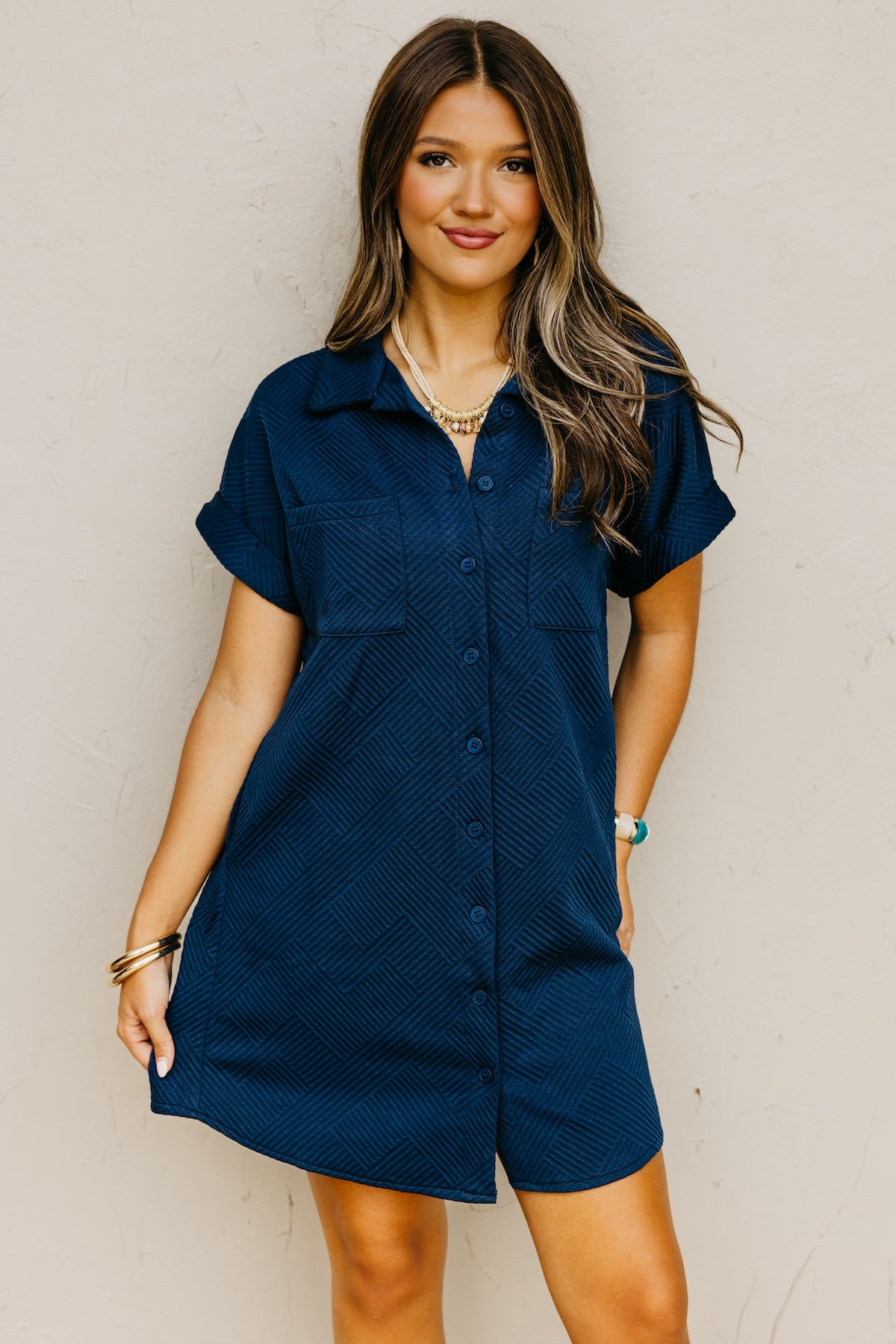 The Octavia Textured Mini Shirt Dress