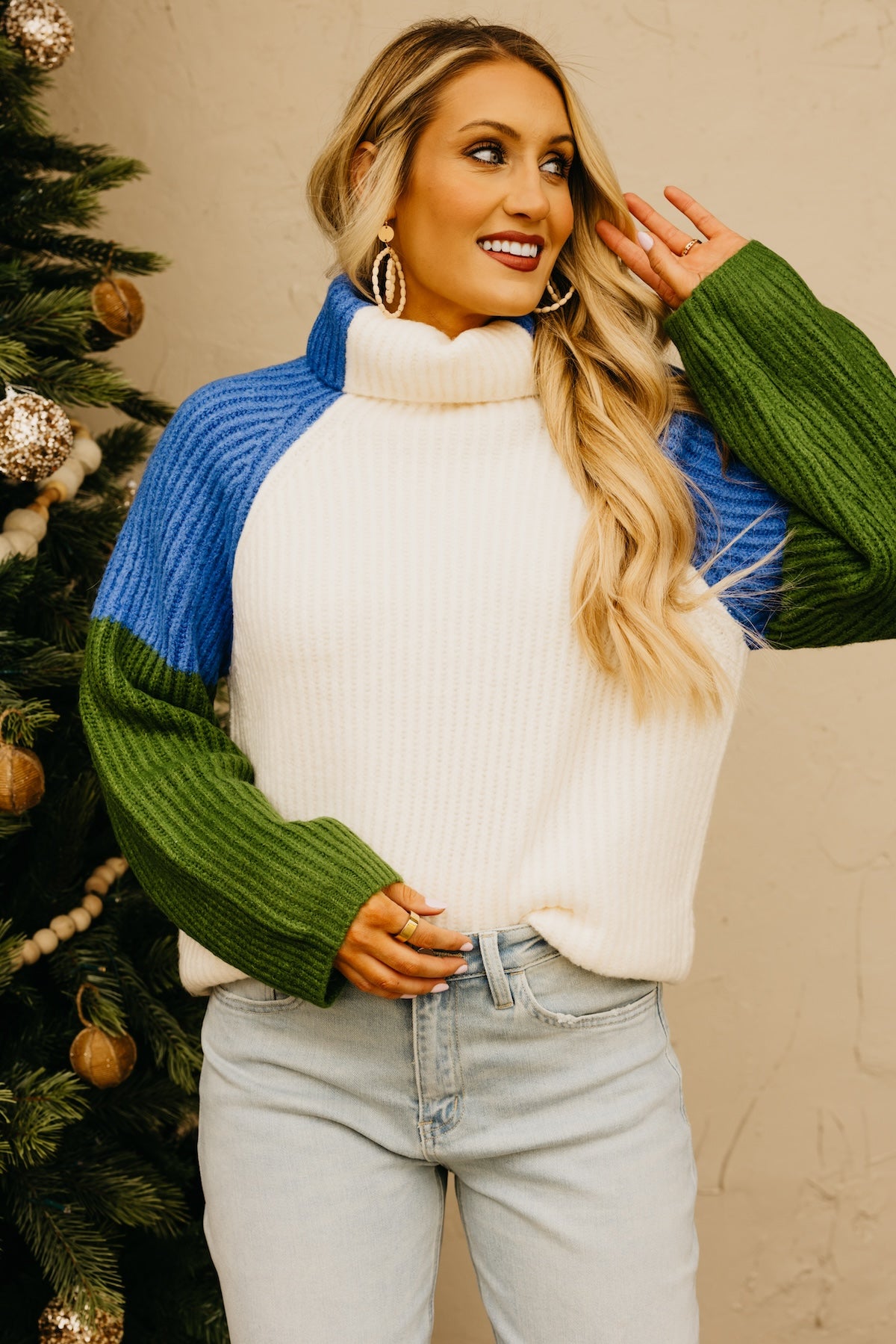 The Neveah Color Block Cowlneck Sweater
