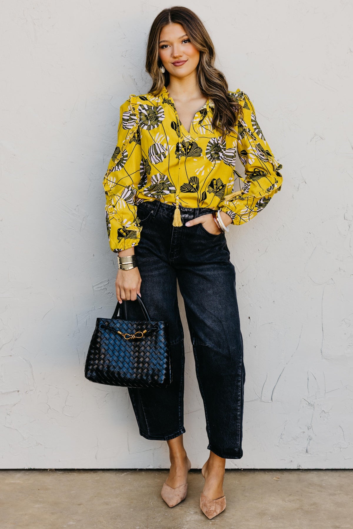 The Joey Printed Peasant Tie Top