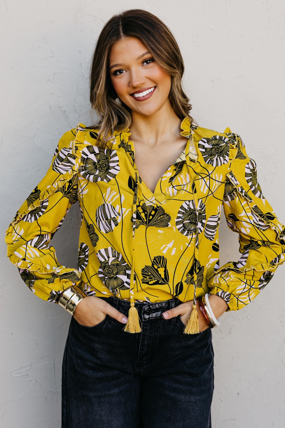 The Joey Printed Peasant Tie Top