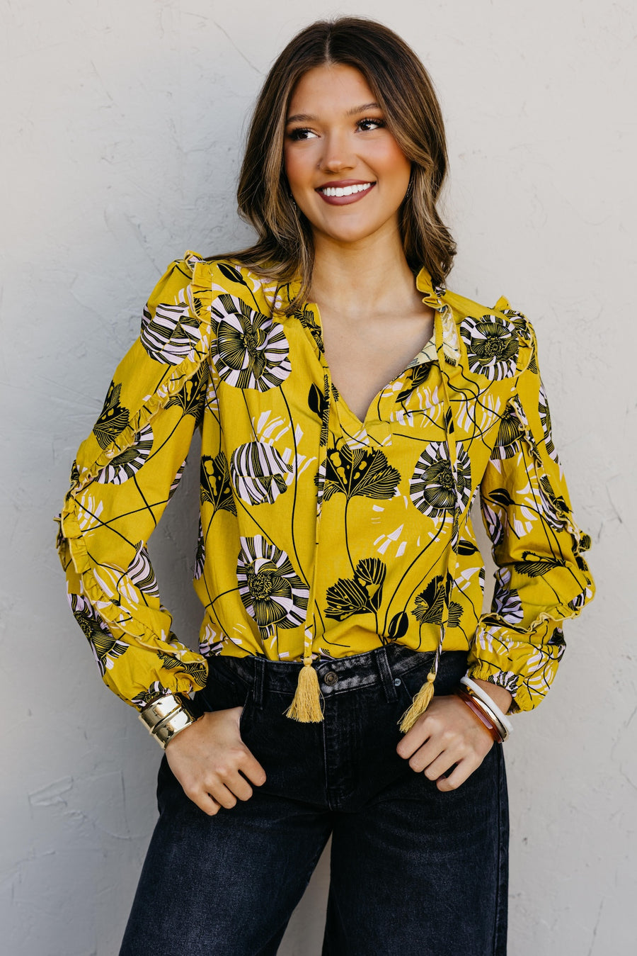 The Joey Printed Peasant Tie Top