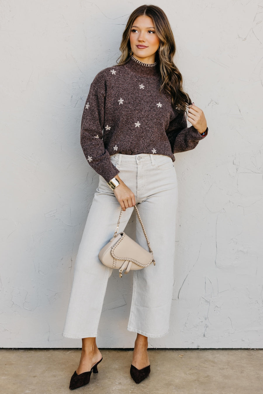 The Reina Embroidered Mock Sweater