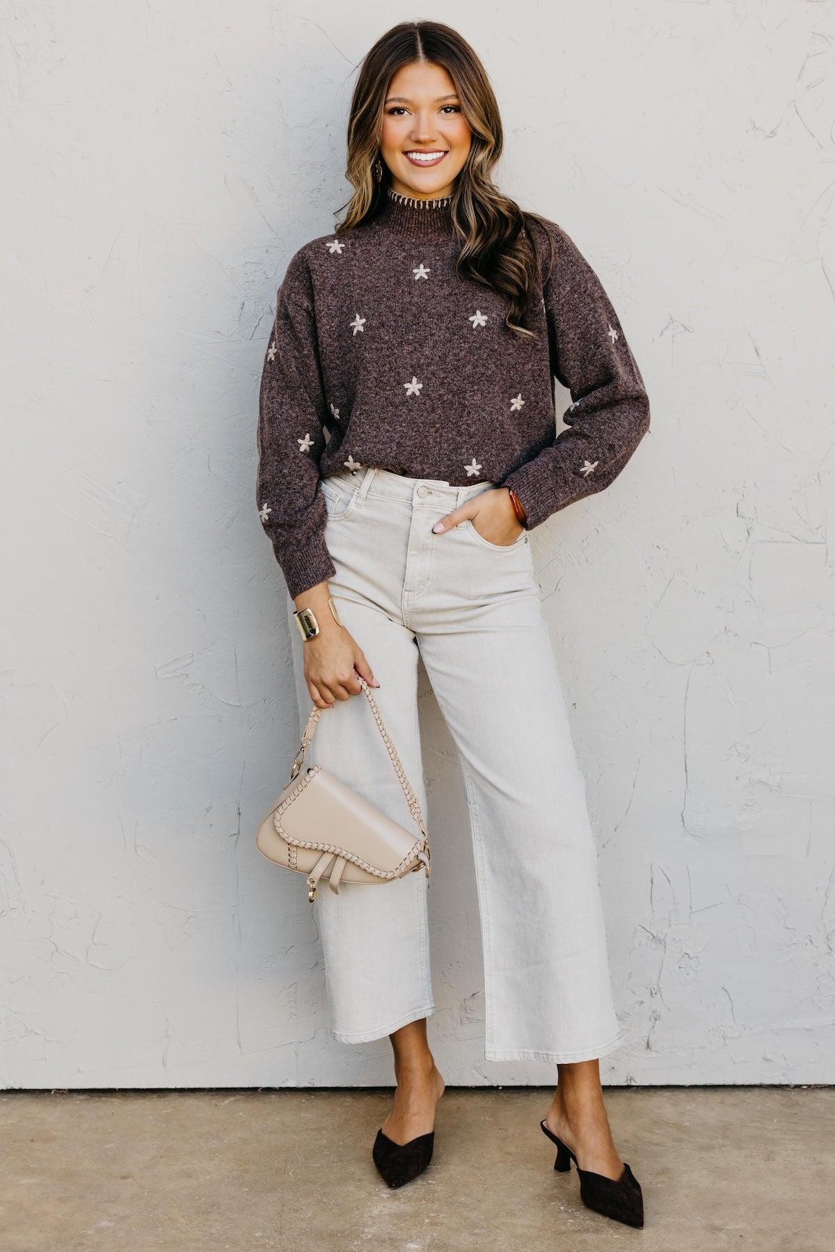 The Reina Embroidered Mock Sweater