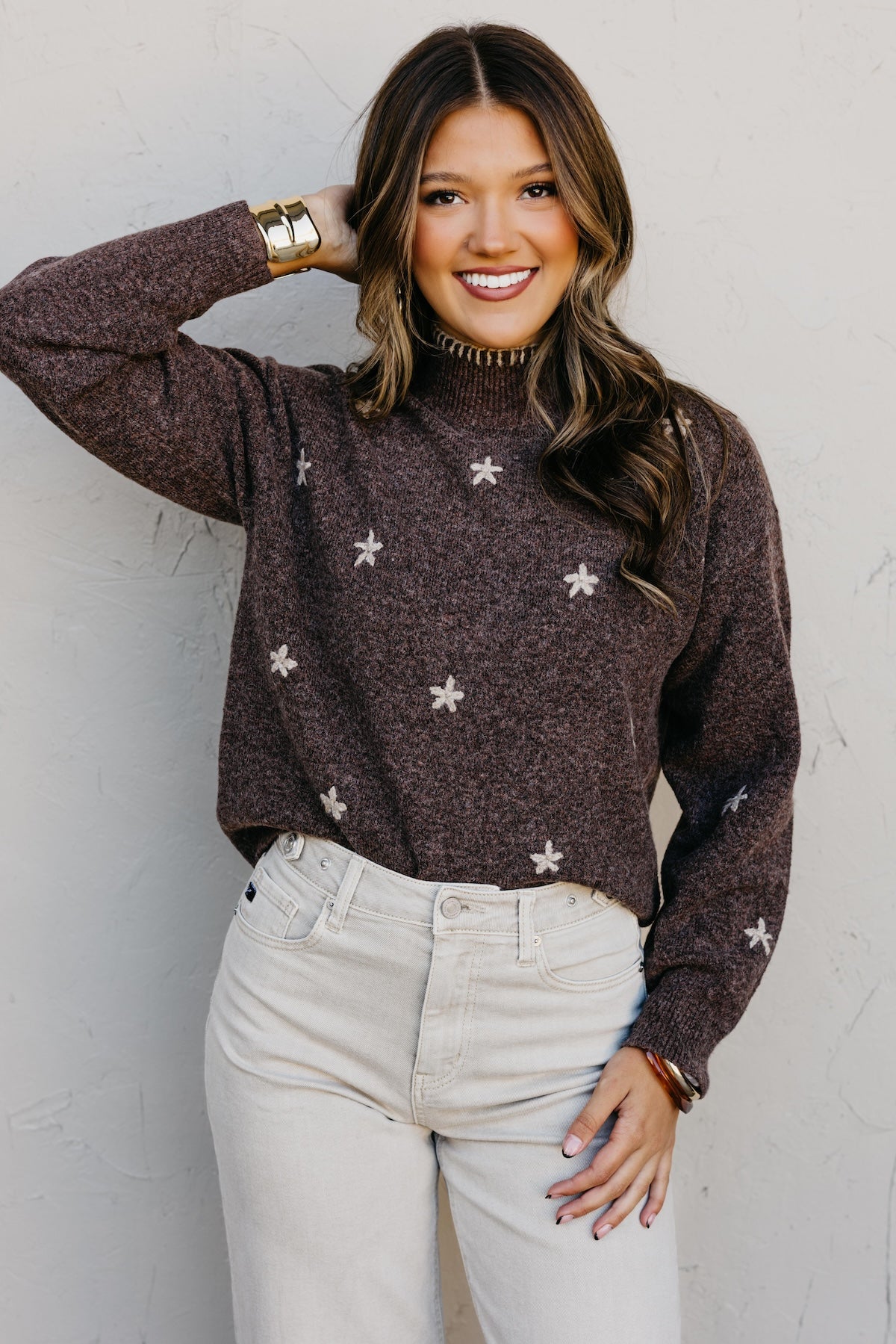 The Reina Embroidered Mock Sweater
