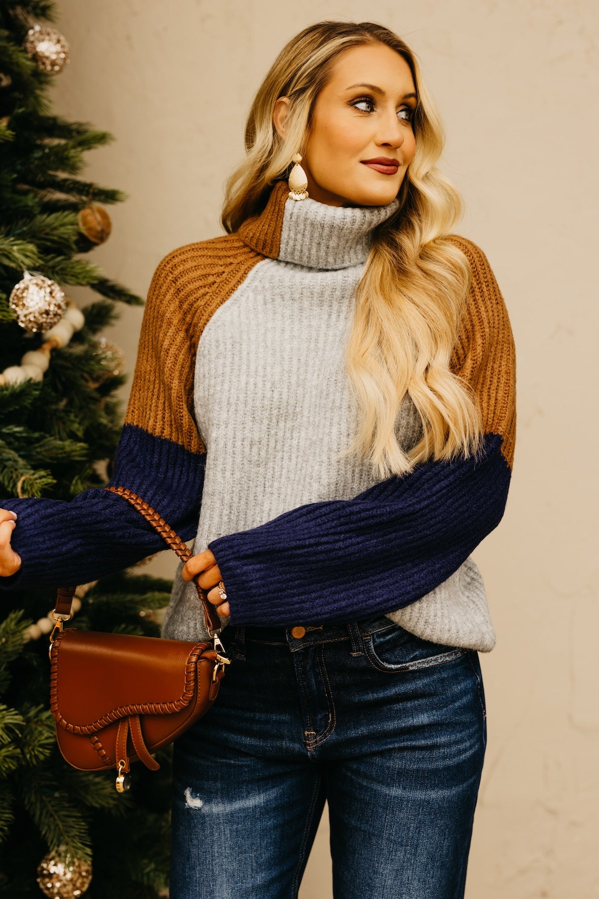 The Neveah Color Block Cowlneck Sweater