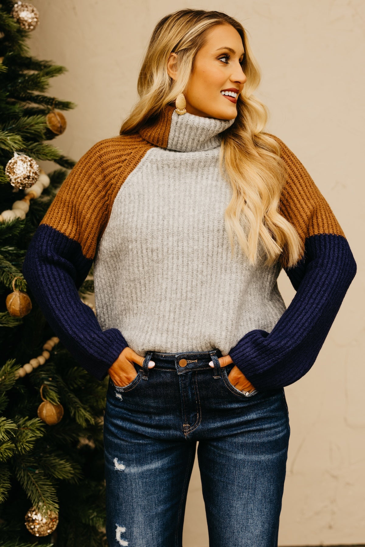 The Neveah Color Block Cowlneck Sweater