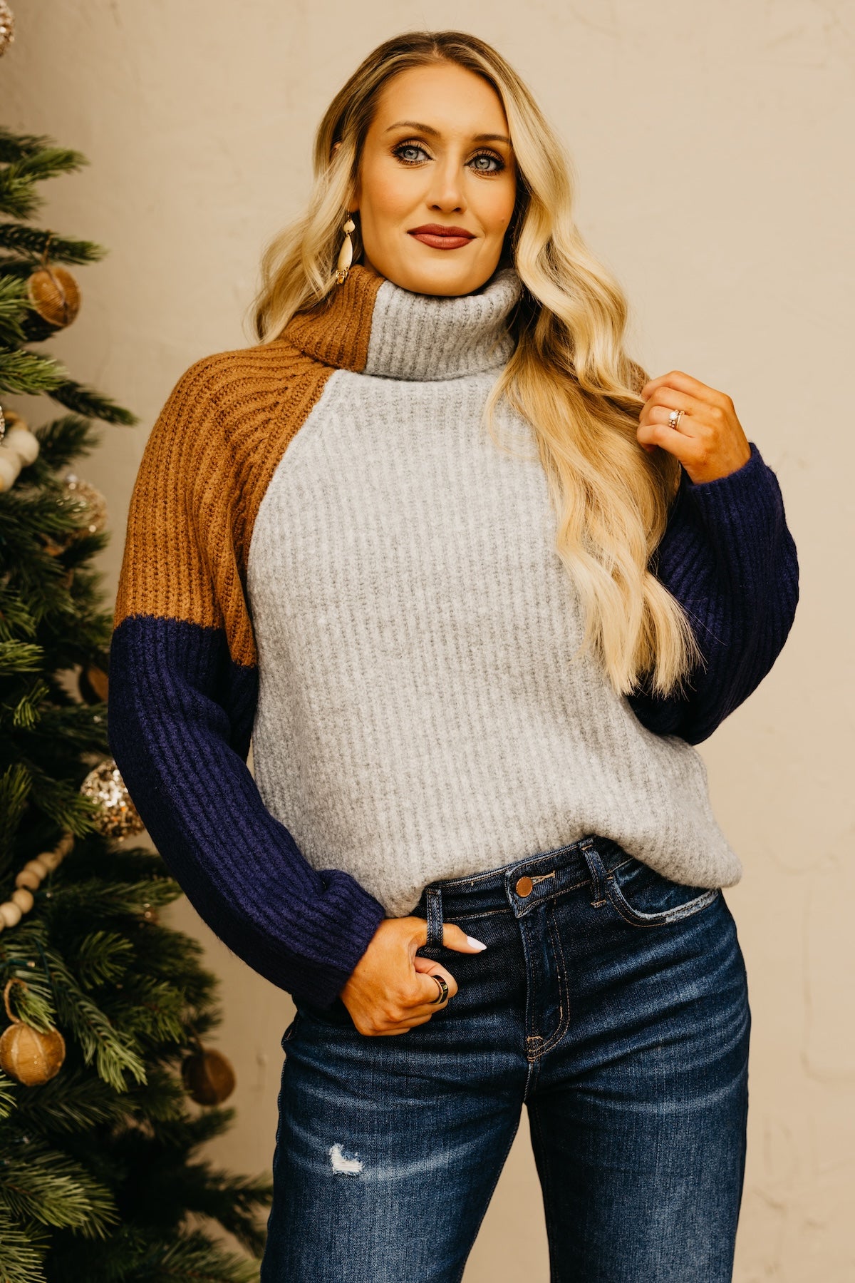 The Neveah Color Block Cowlneck Sweater