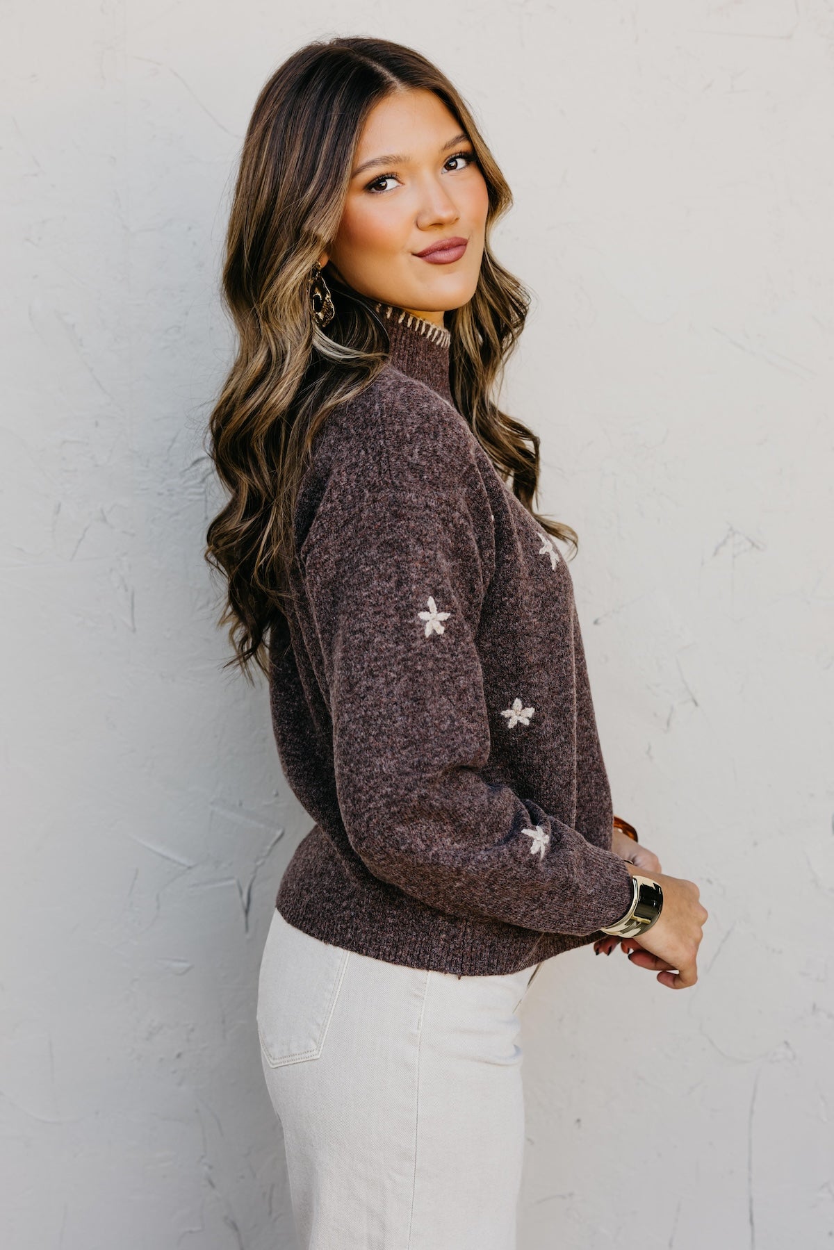 The Reina Embroidered Mock Sweater