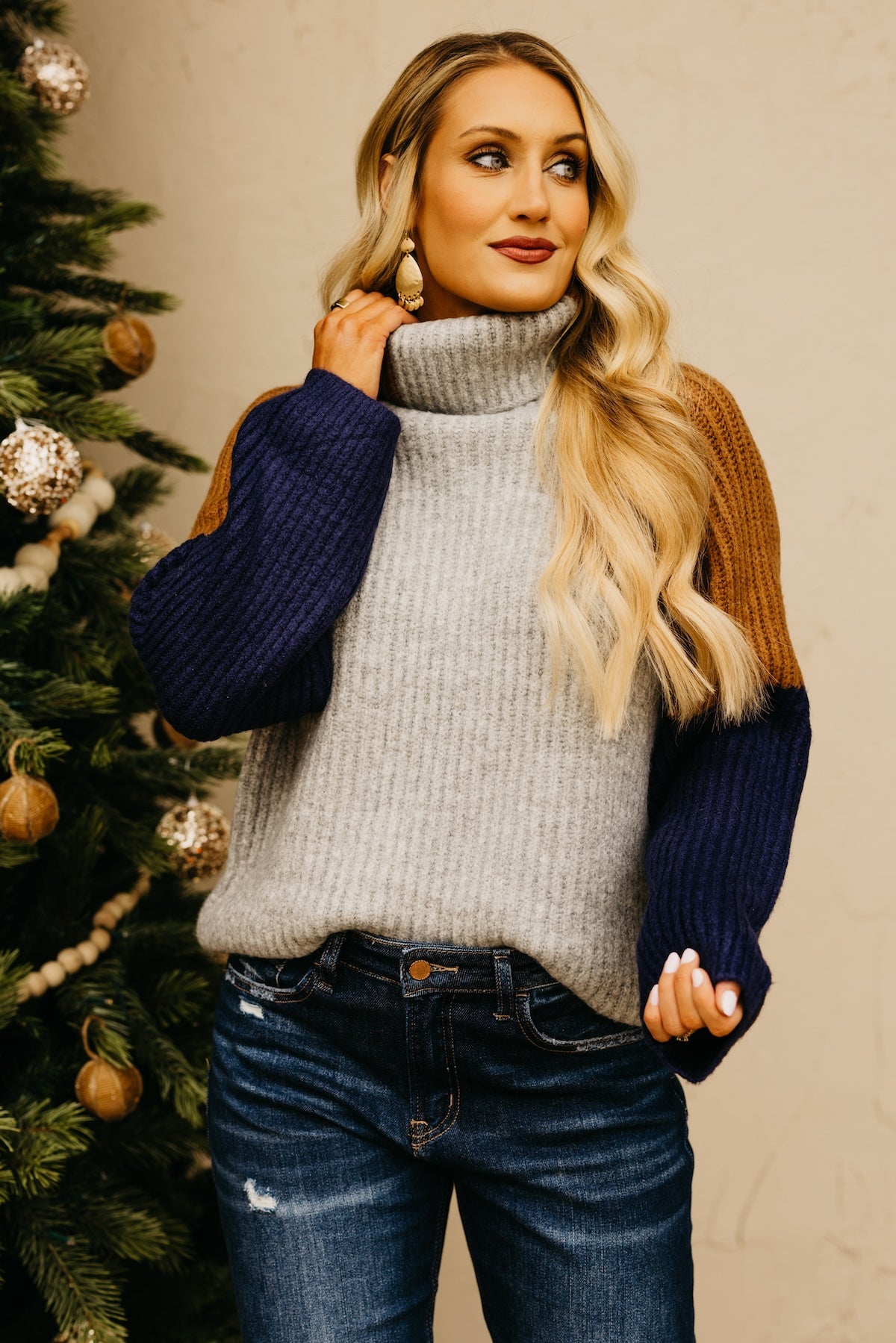 The Neveah Color Block Cowlneck Sweater