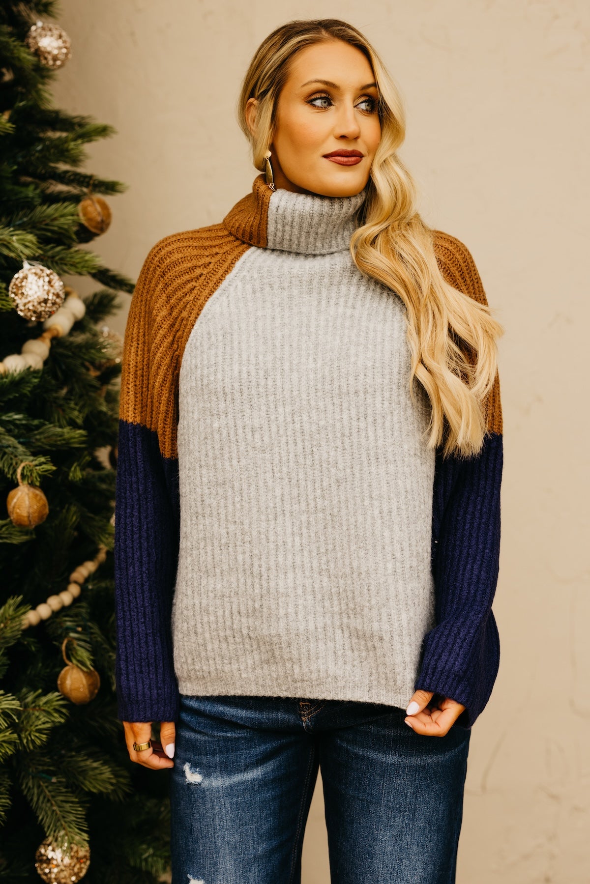 The Neveah Color Block Cowlneck Sweater