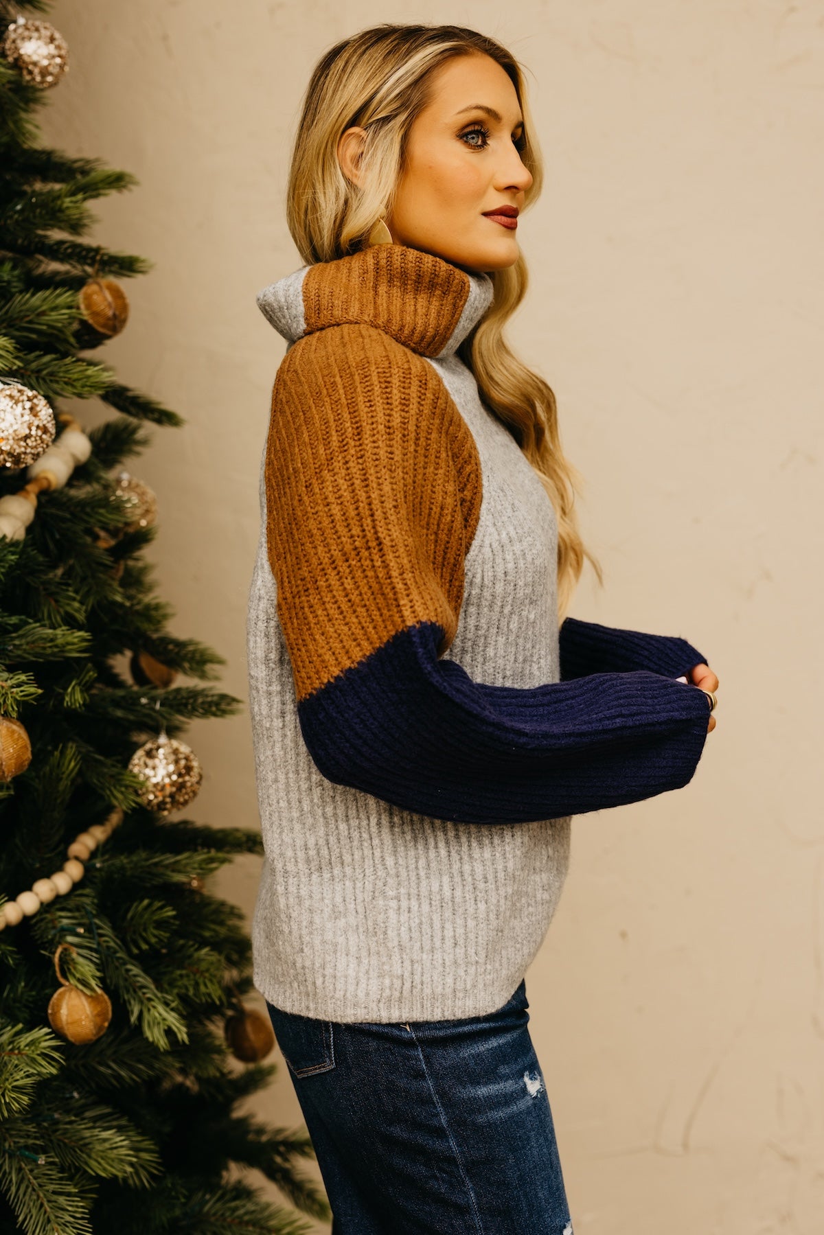 The Neveah Color Block Cowlneck Sweater