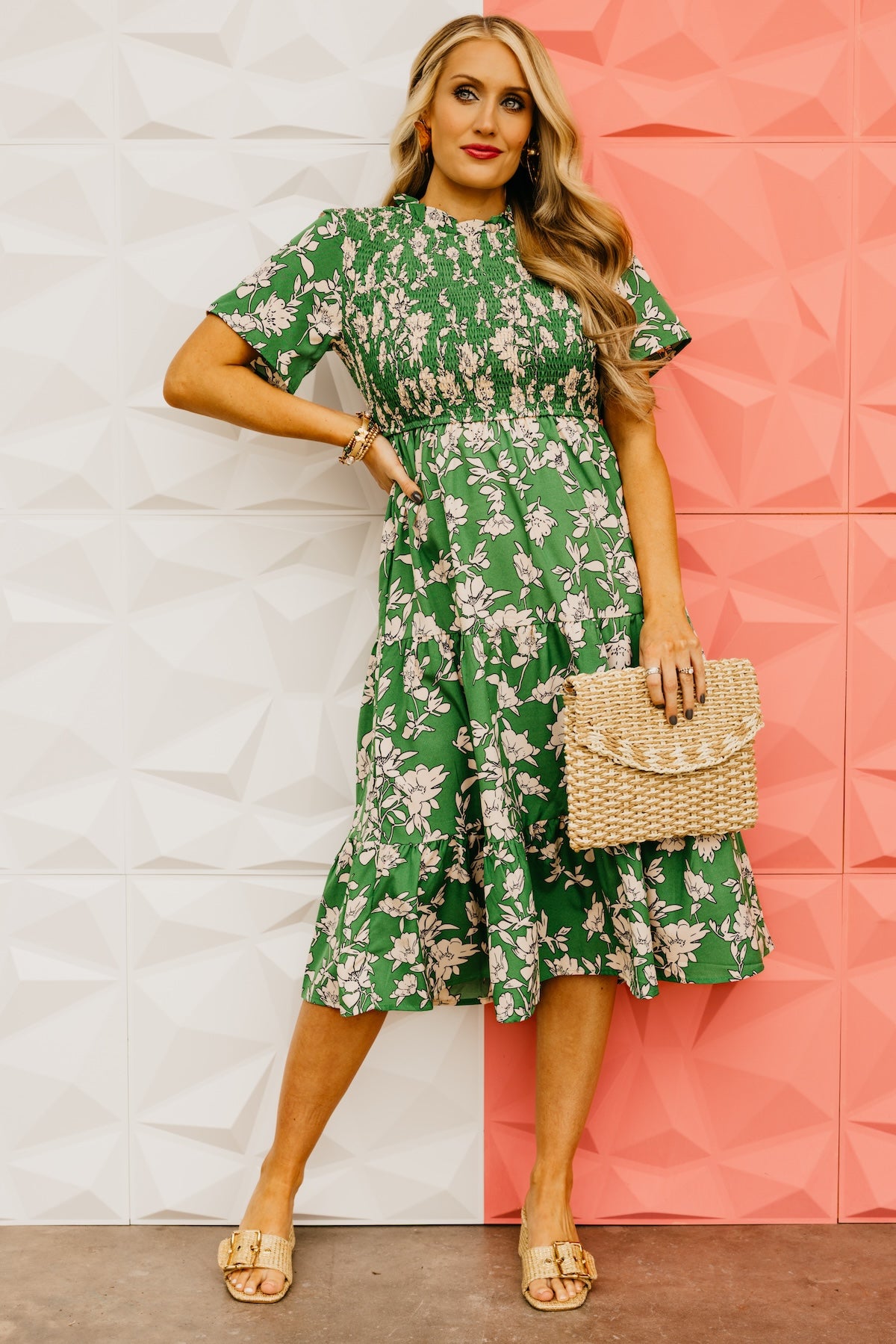 The Cohen Floral Shirred Midi Dress