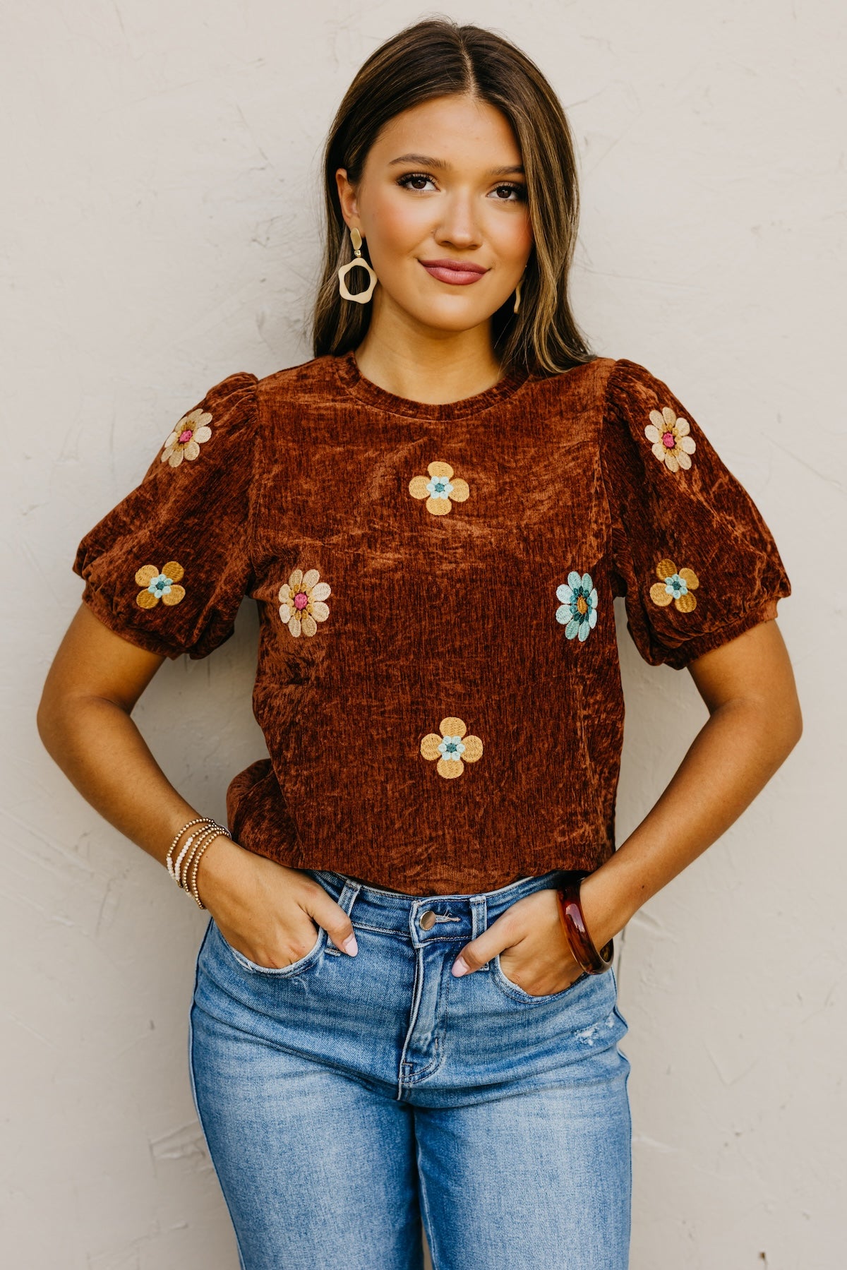 The Kara Embroidered Floral Felt Top | MOD Boutique