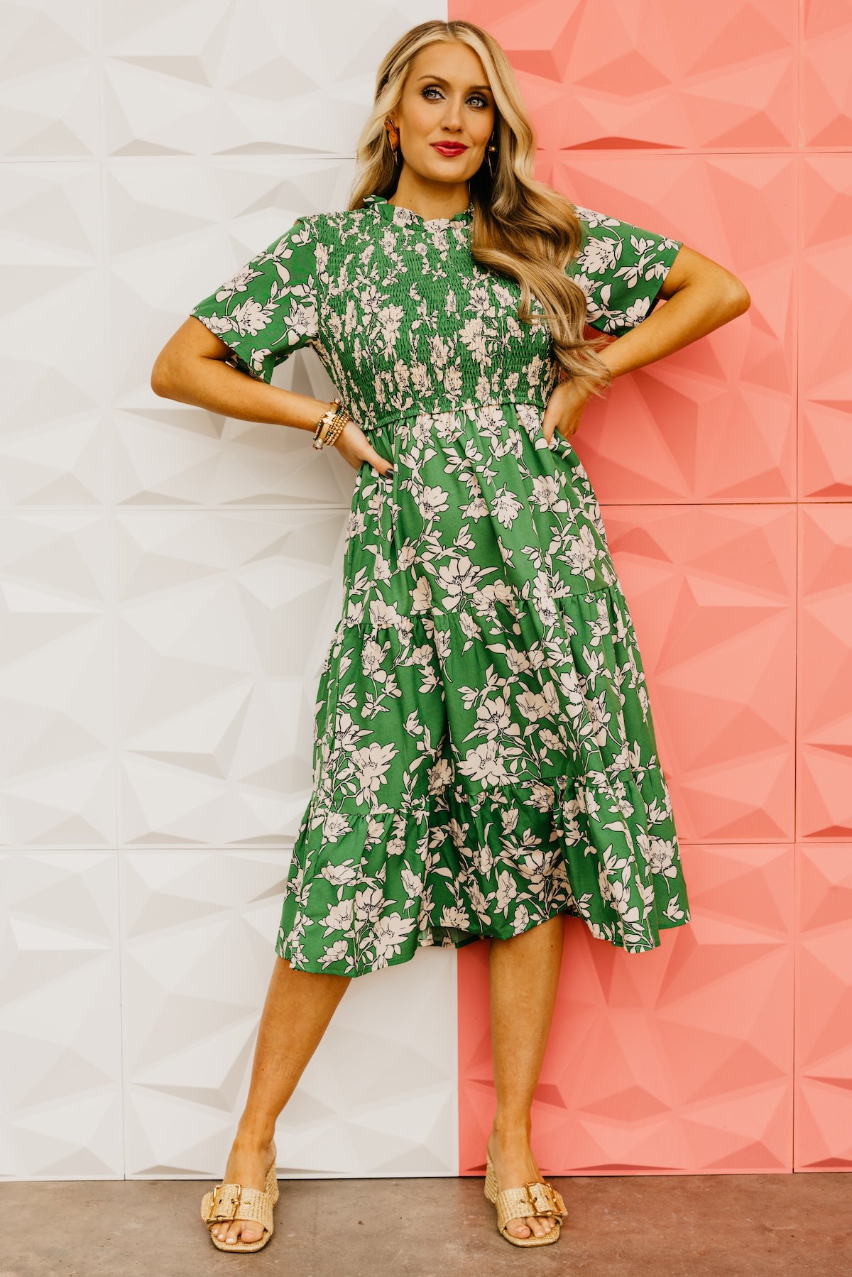 The Cohen Floral Shirred Midi Dress