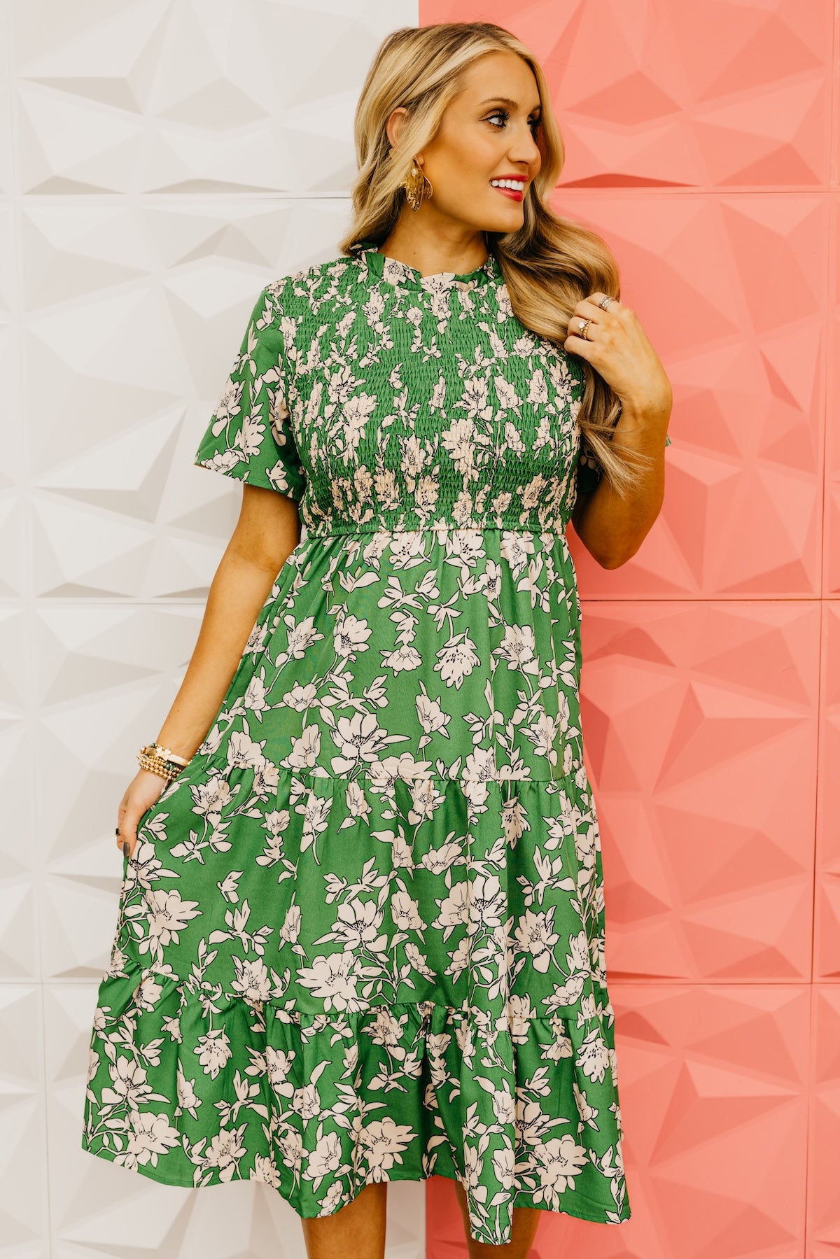 The Cohen Floral Shirred Midi Dress