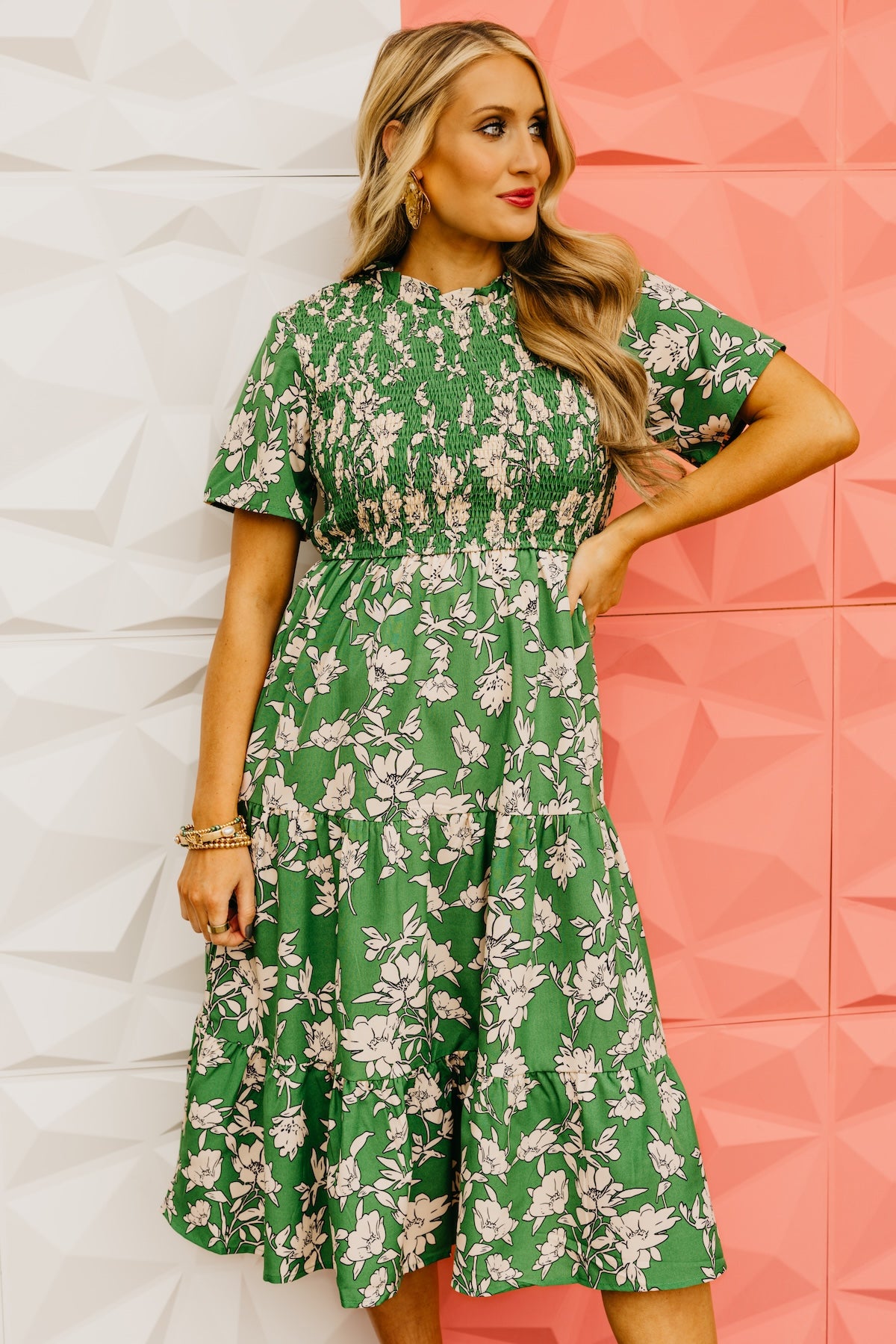The Cohen Floral Shirred Midi Dress