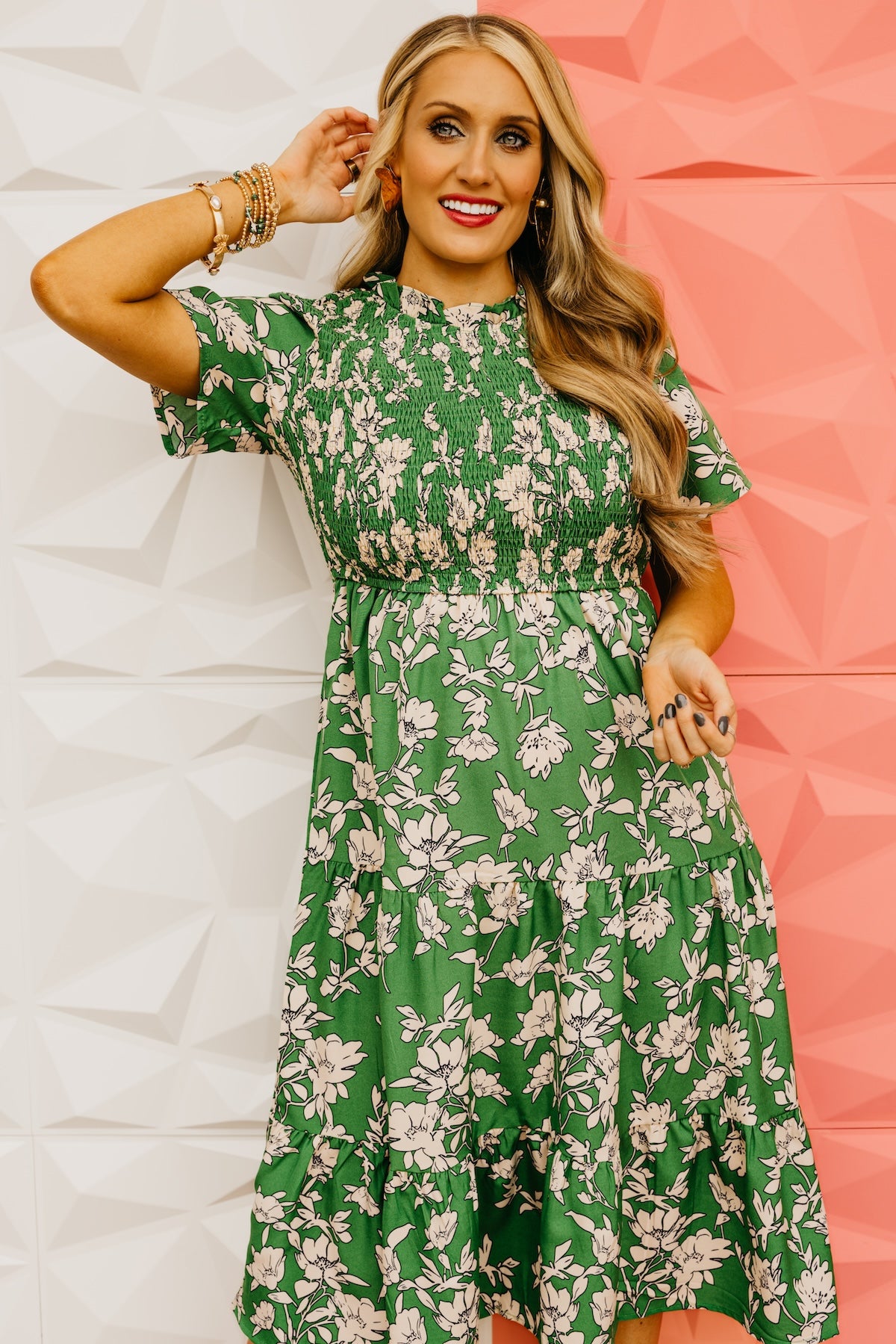 The Cohen Floral Shirred Midi Dress