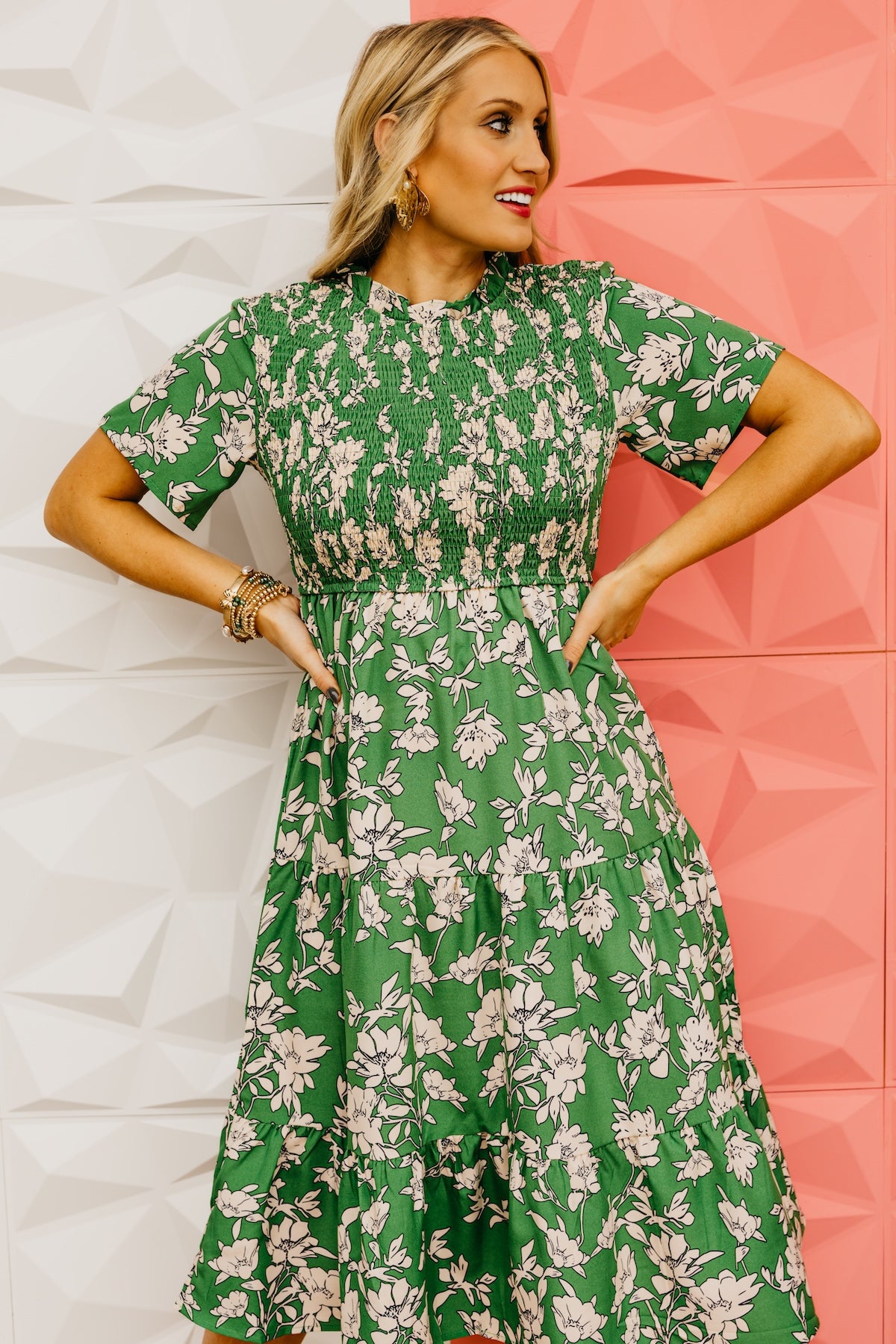 The Cohen Floral Shirred Midi Dress