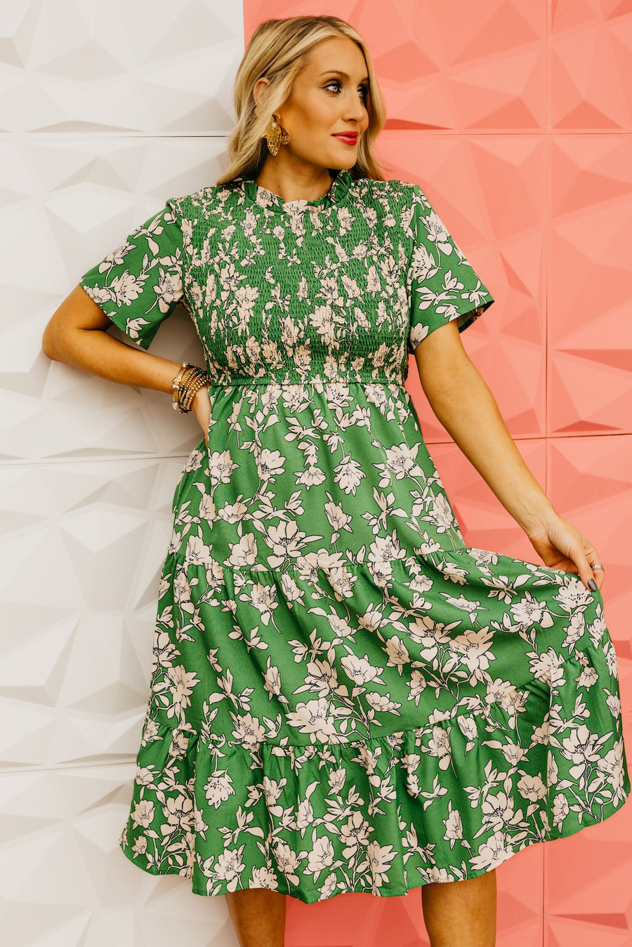 The Cohen Floral Shirred Midi Dress