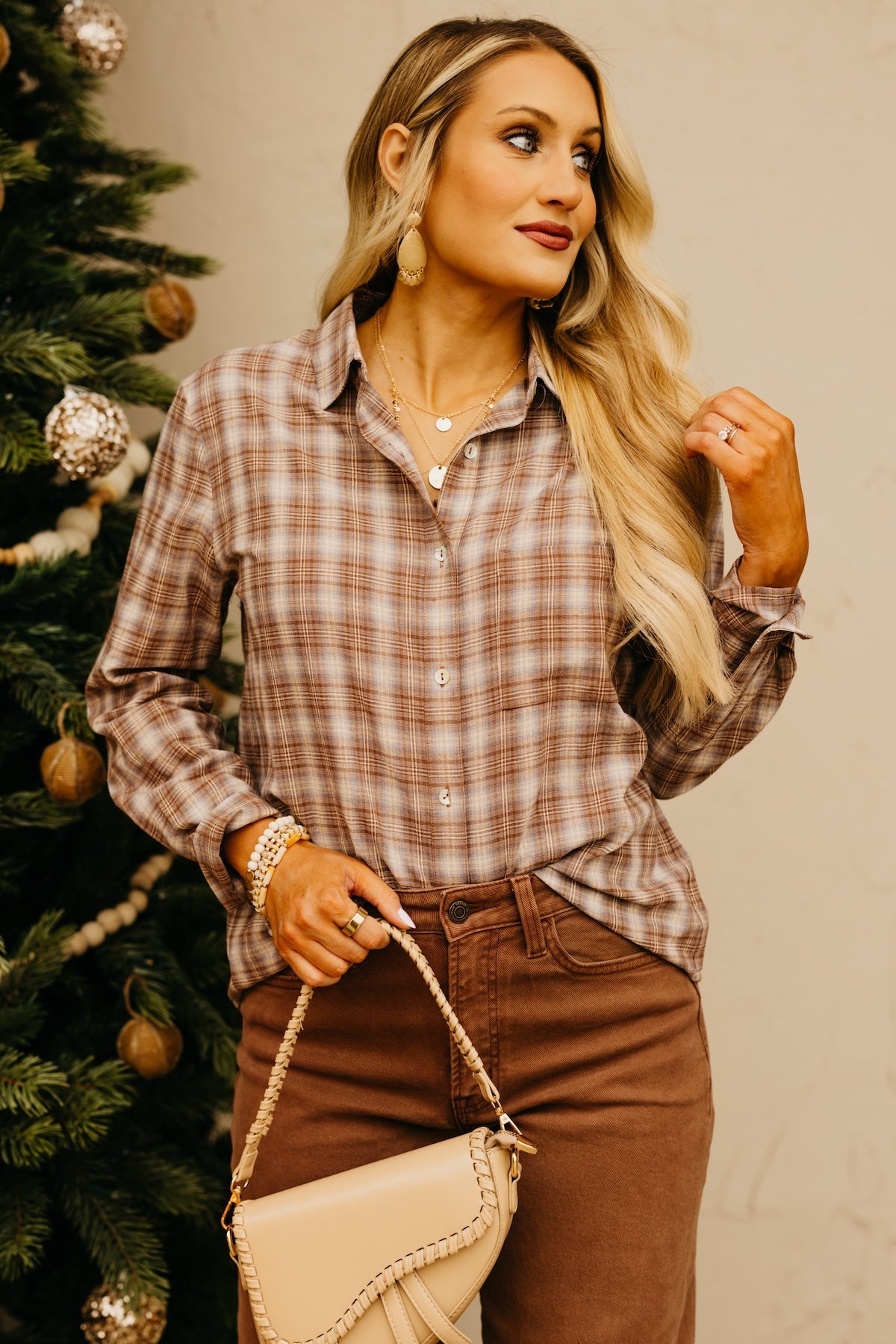 The Ripley Plaid Button Down Shirt - Latte