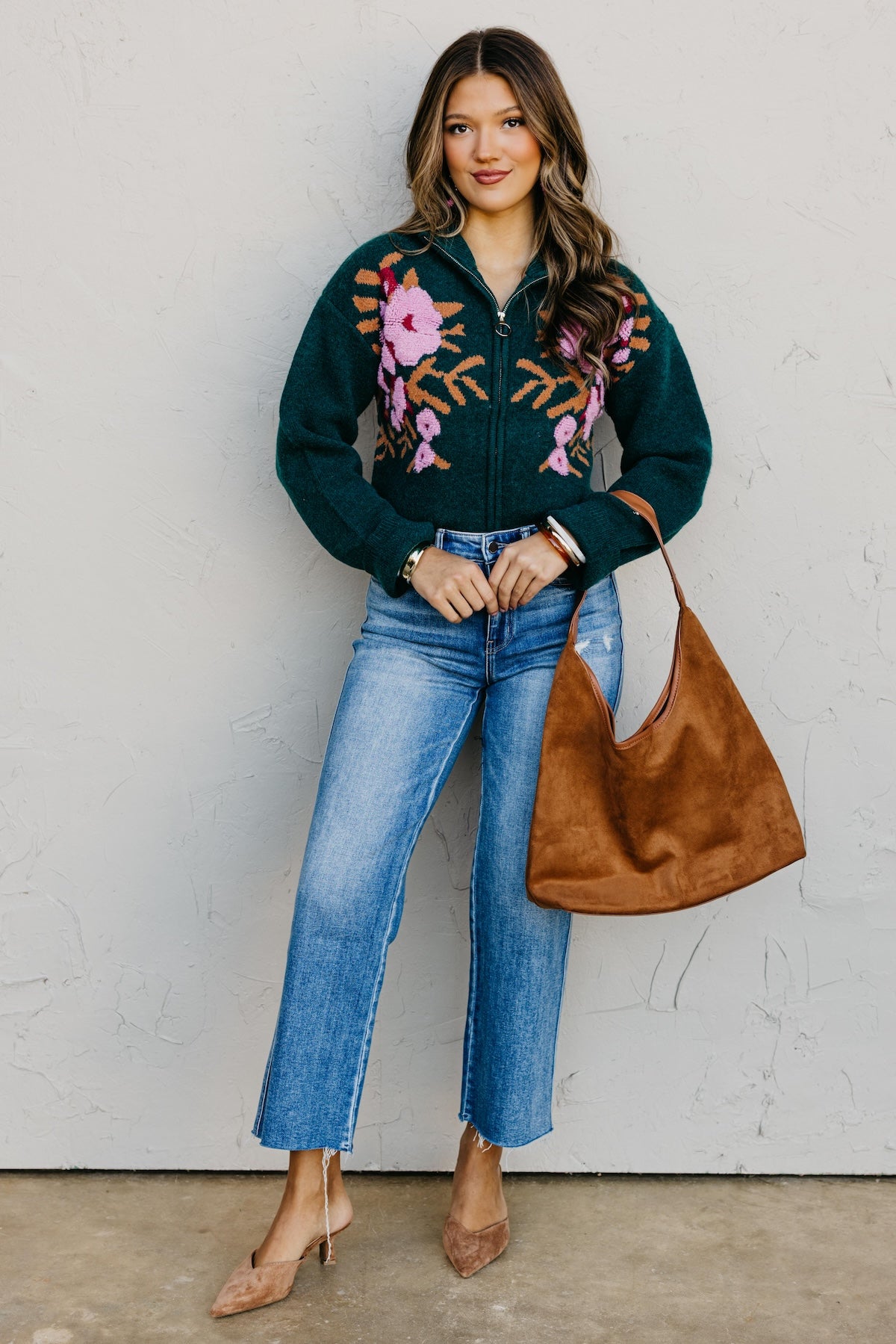 The Tori Floral Zip Up Sweater