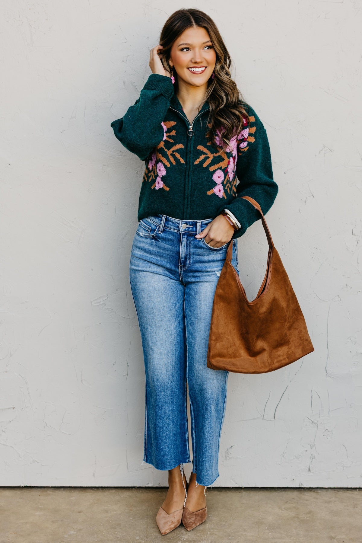 The Tori Floral Zip Up Sweater