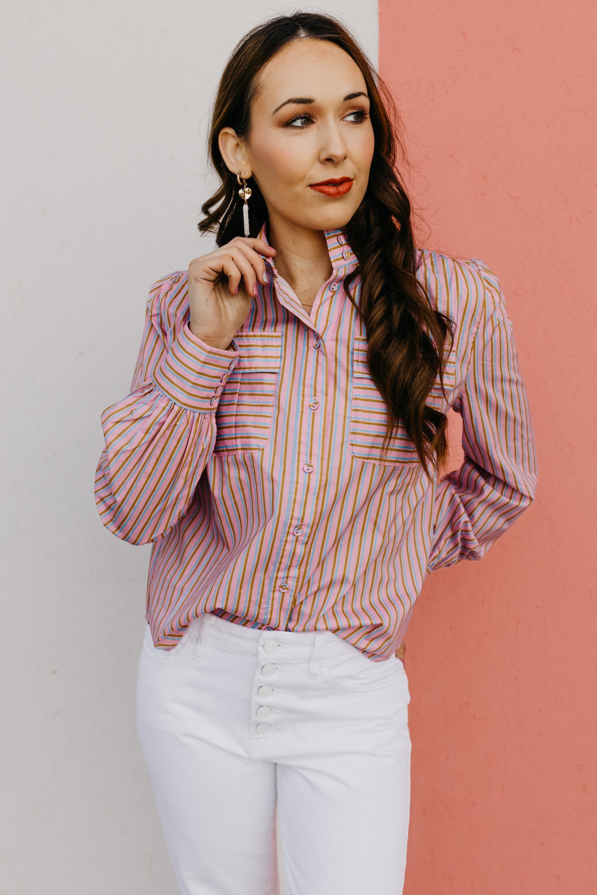 The Raina Striped Puff Sleeve Shirt