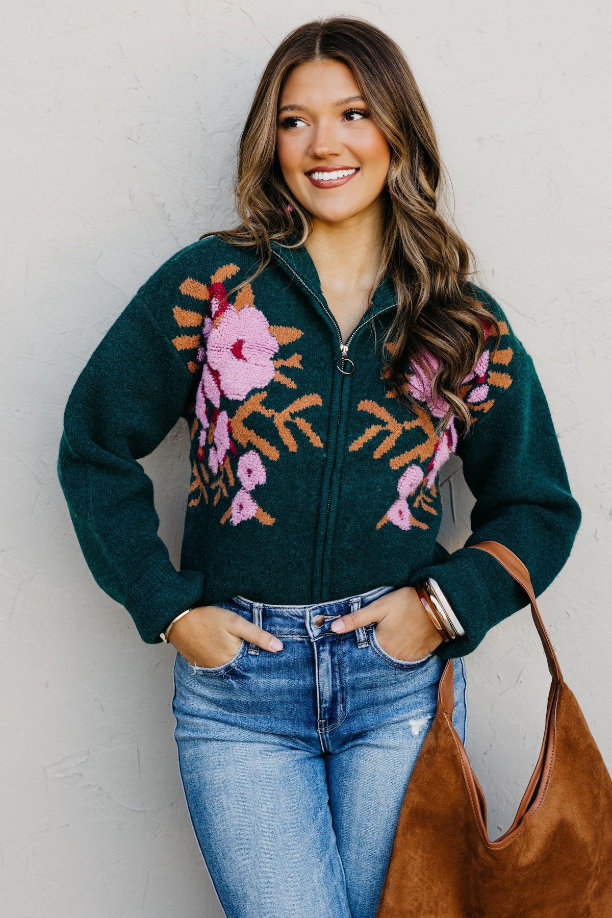 The Tori Floral Zip Up Sweater