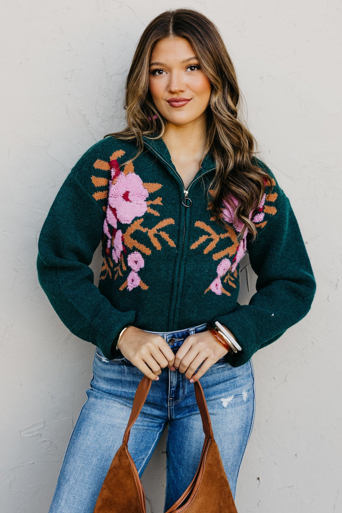 The Tori Floral Zip Up Sweater