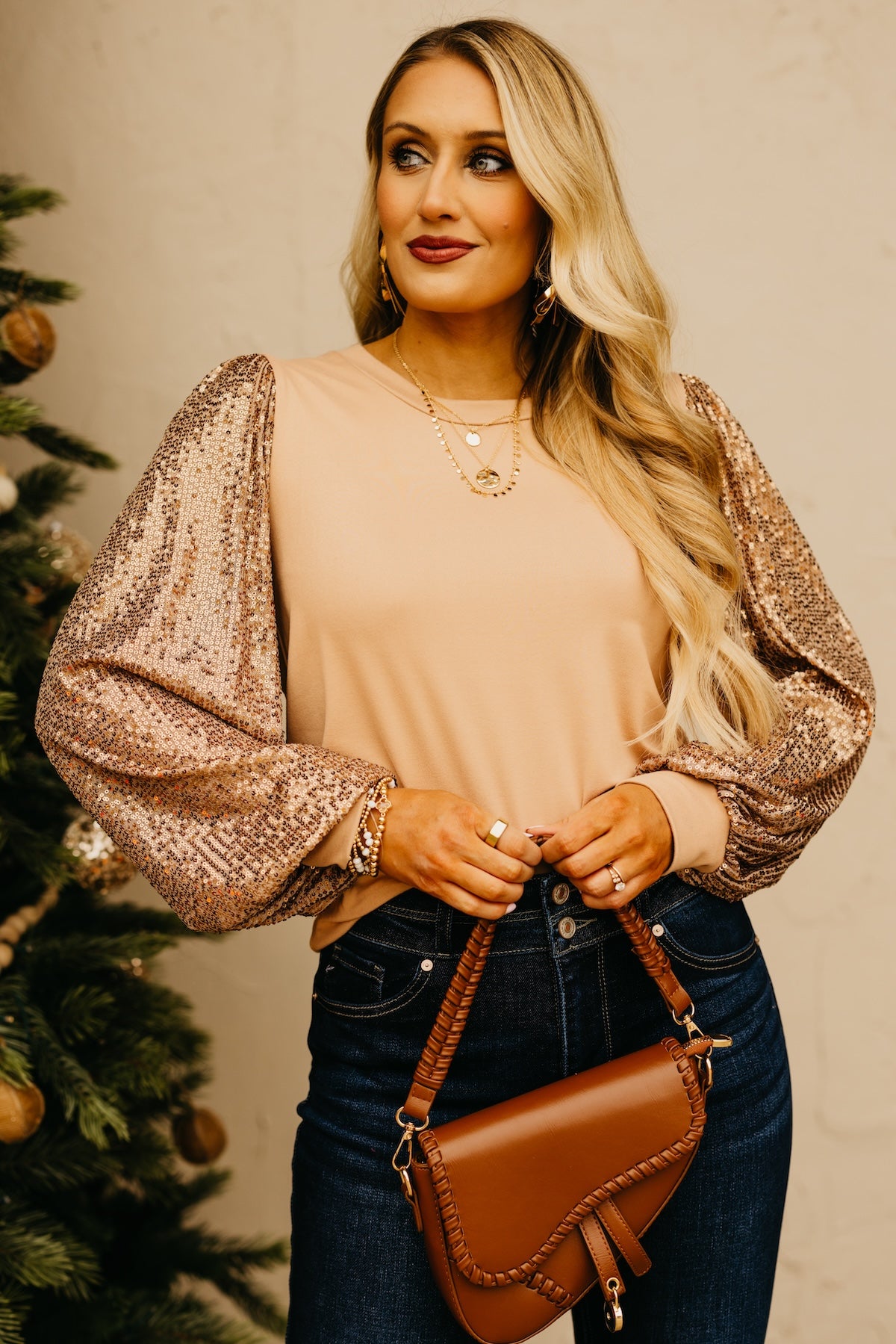 The Reina Sequin Balloon Sleeve Top