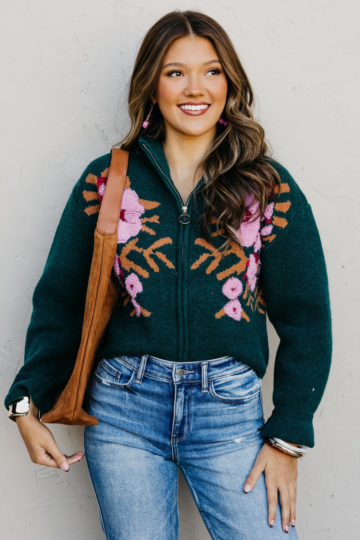 The Tori Floral Zip Up Sweater
