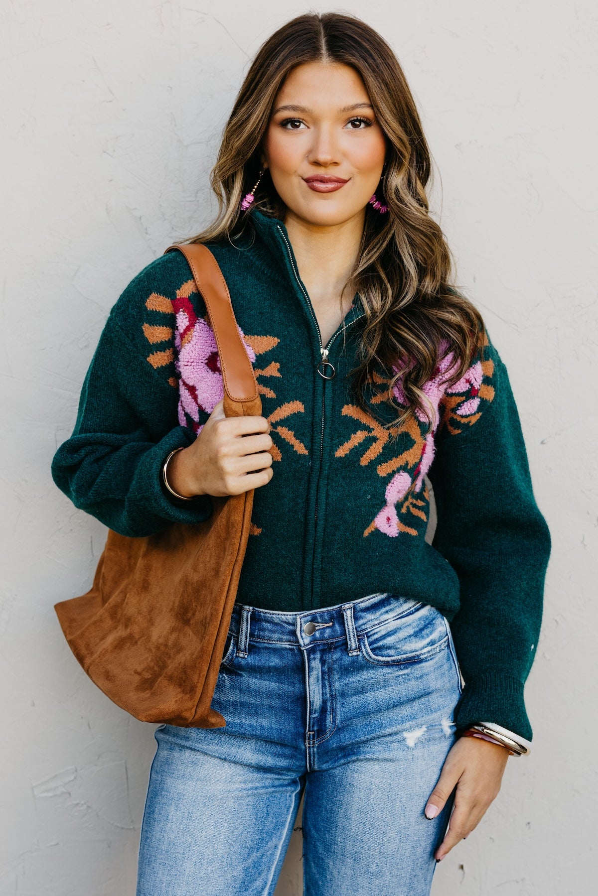 The Tori Floral Zip Up Sweater