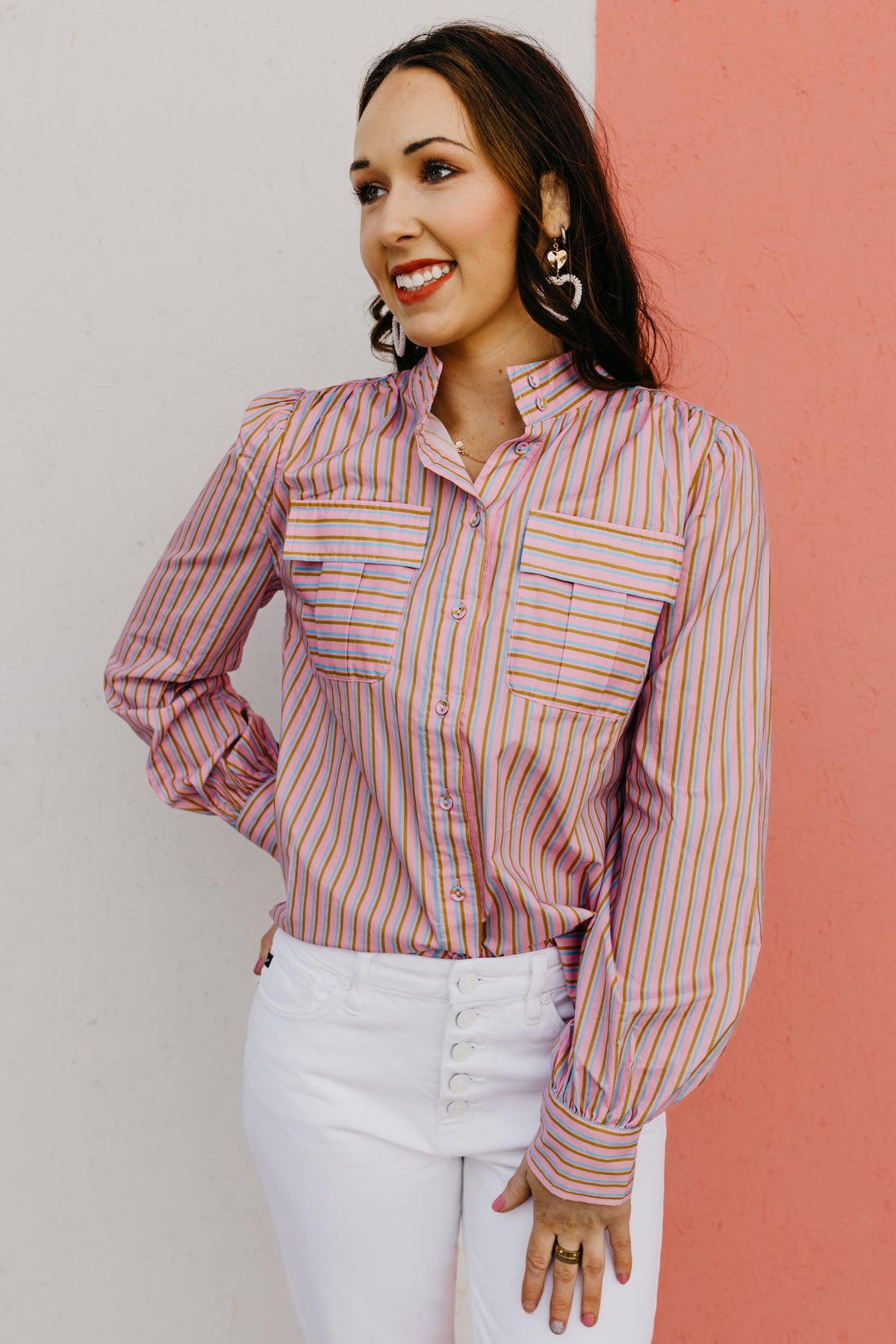 The Raina Striped Puff Sleeve Shirt