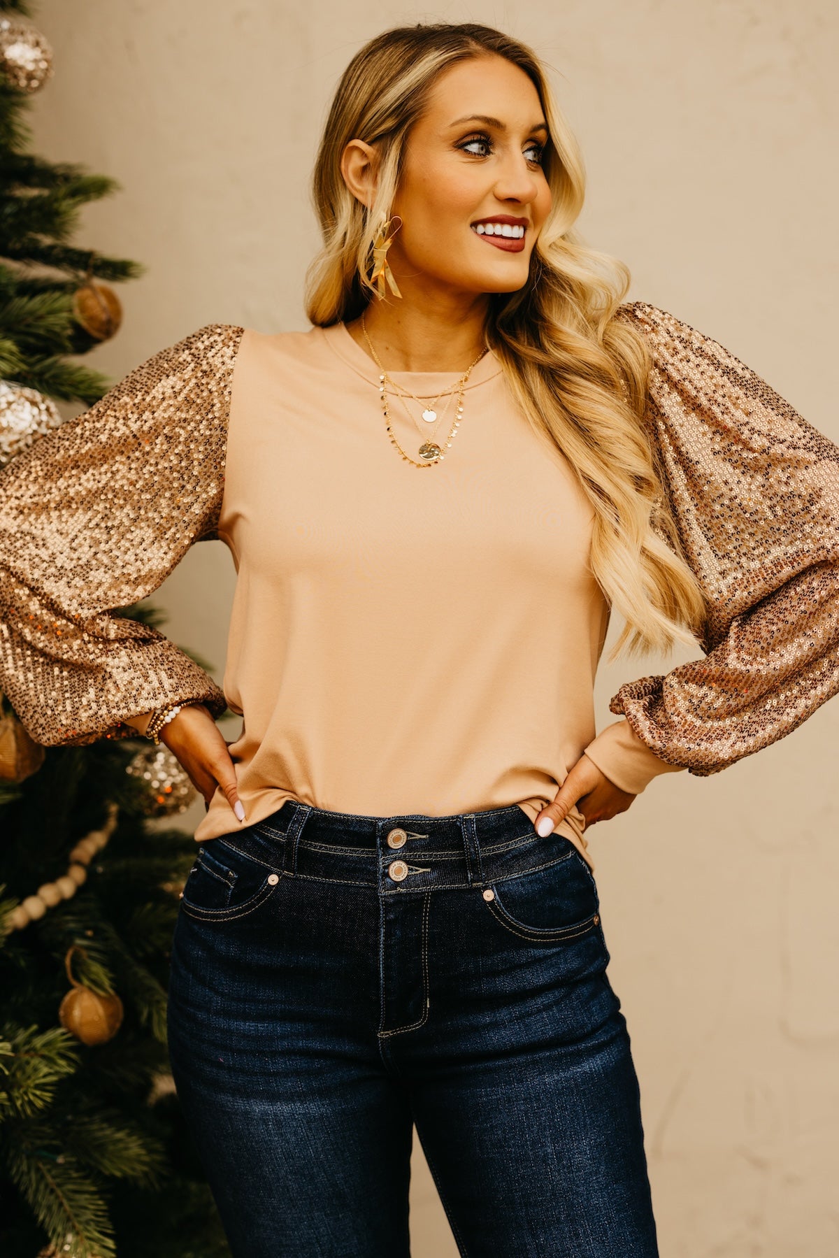 The Reina Sequin Balloon Sleeve Top