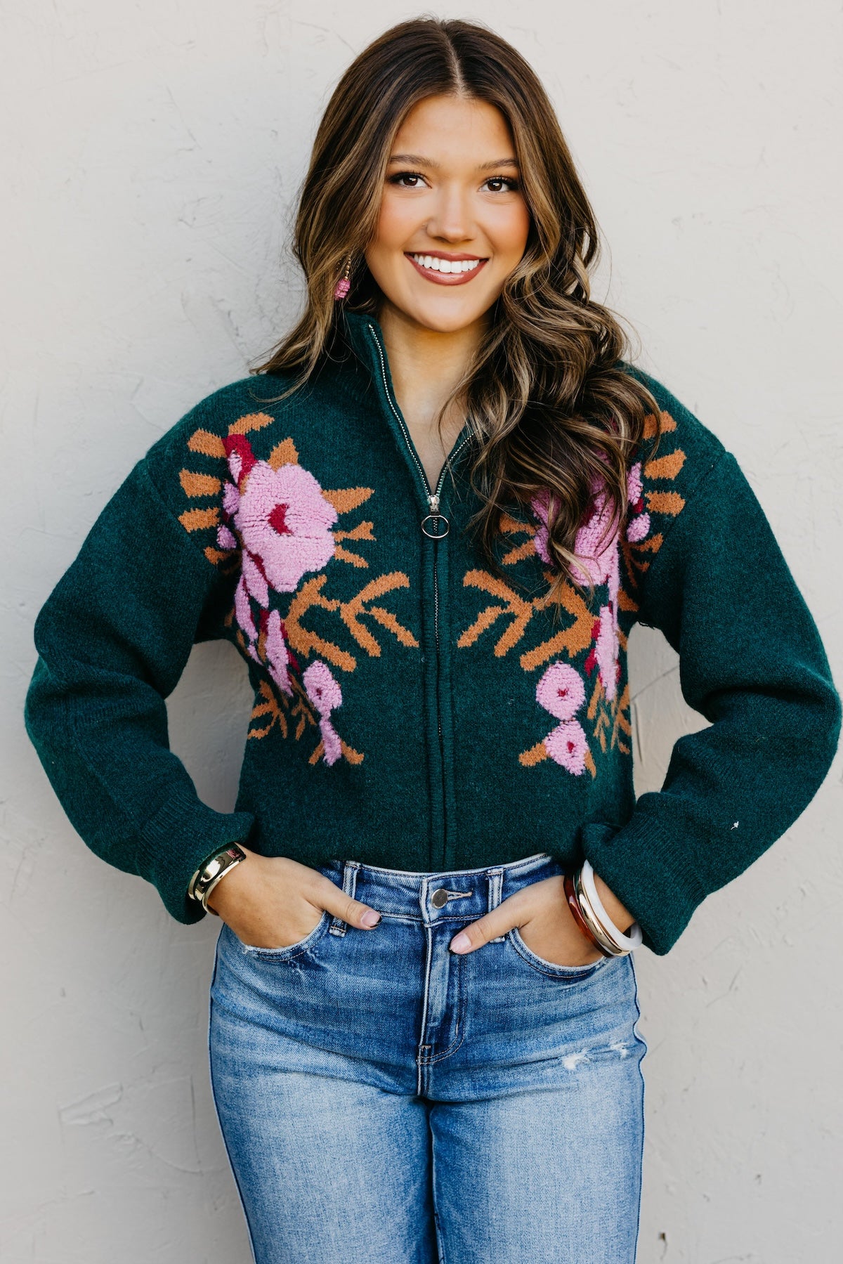 The Tori Floral Zip Up Sweater