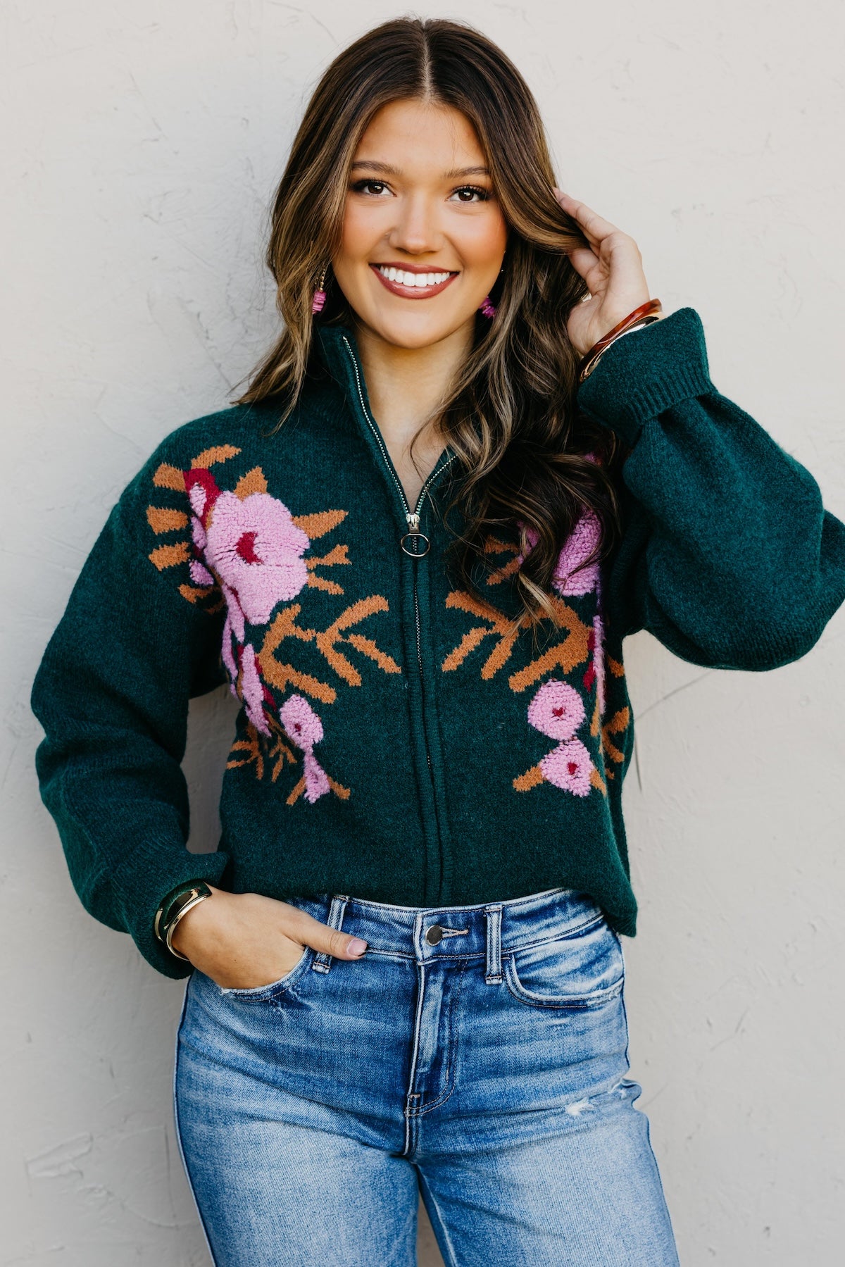 The Tori Floral Zip Up Sweater