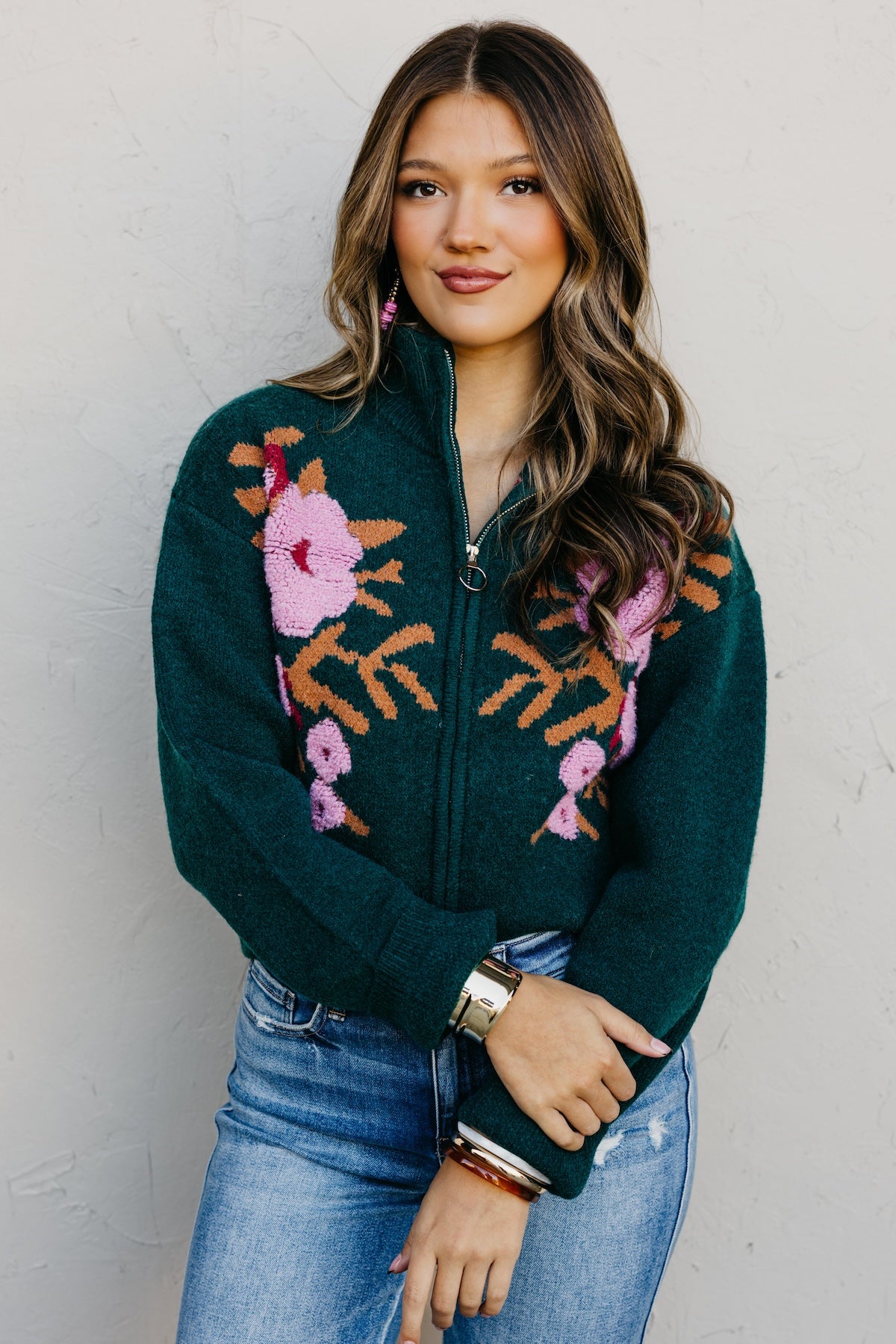 The Tori Floral Zip Up Sweater