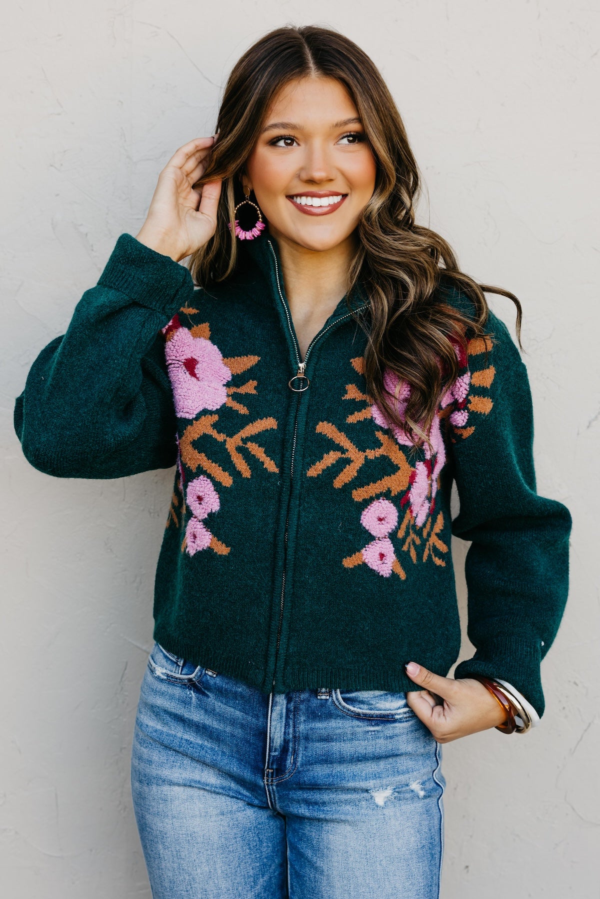 The Tori Floral Zip Up Sweater