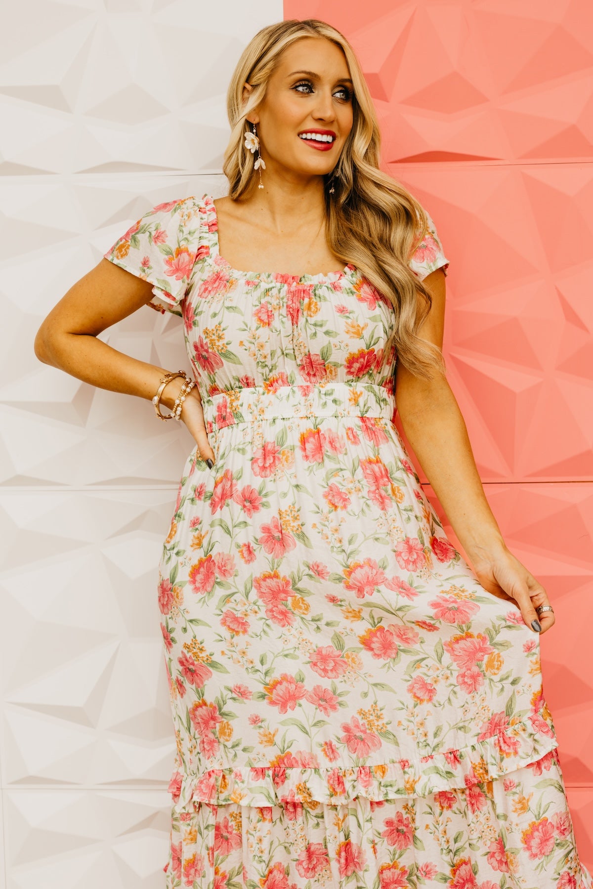 The Aidan Floral Ruffle Midi Dress