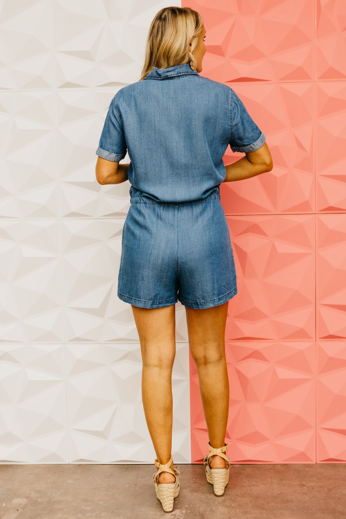 The Myla Button Up Utility Chambray Romper
