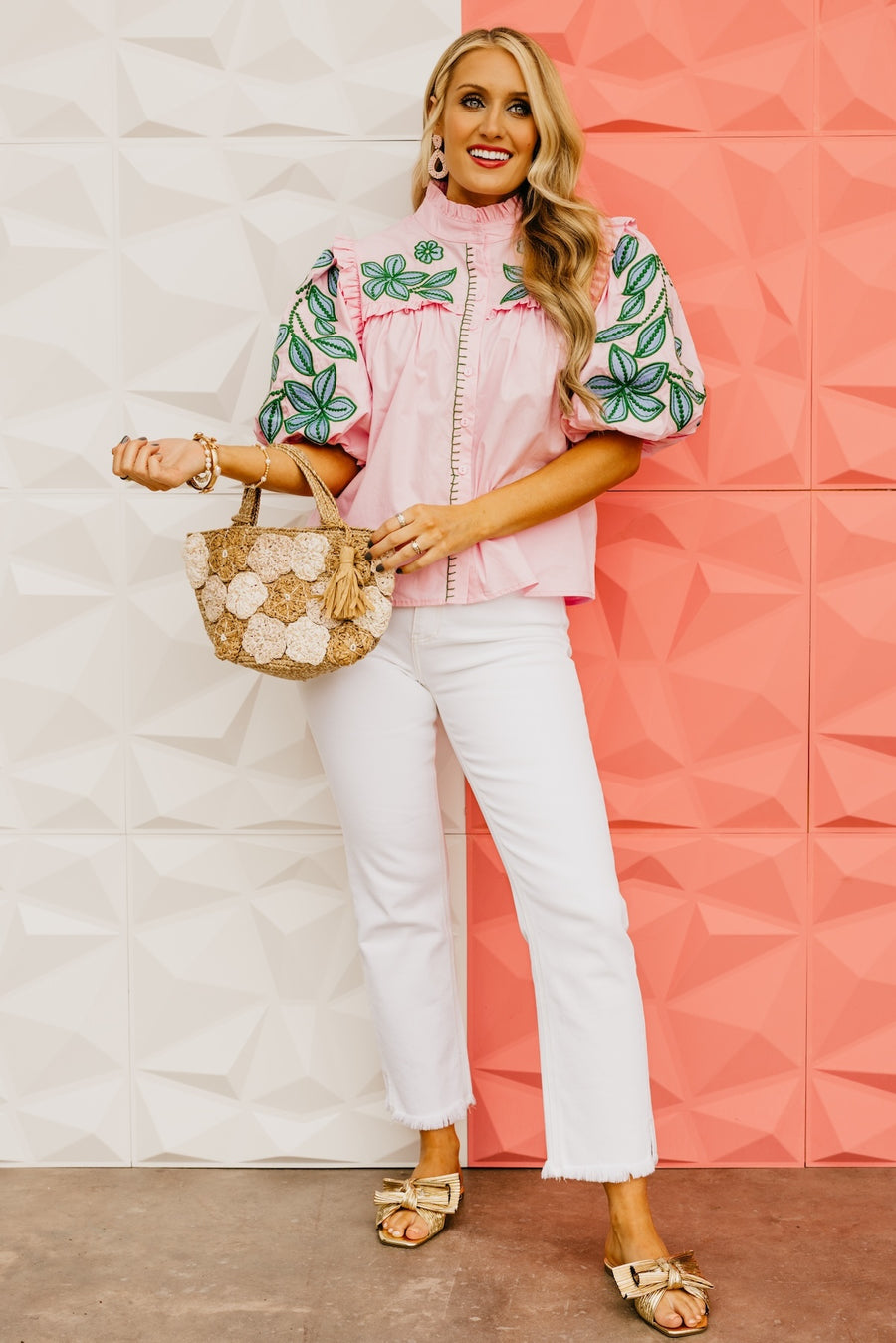 The Keira Puff Sleeve Embroidered Top