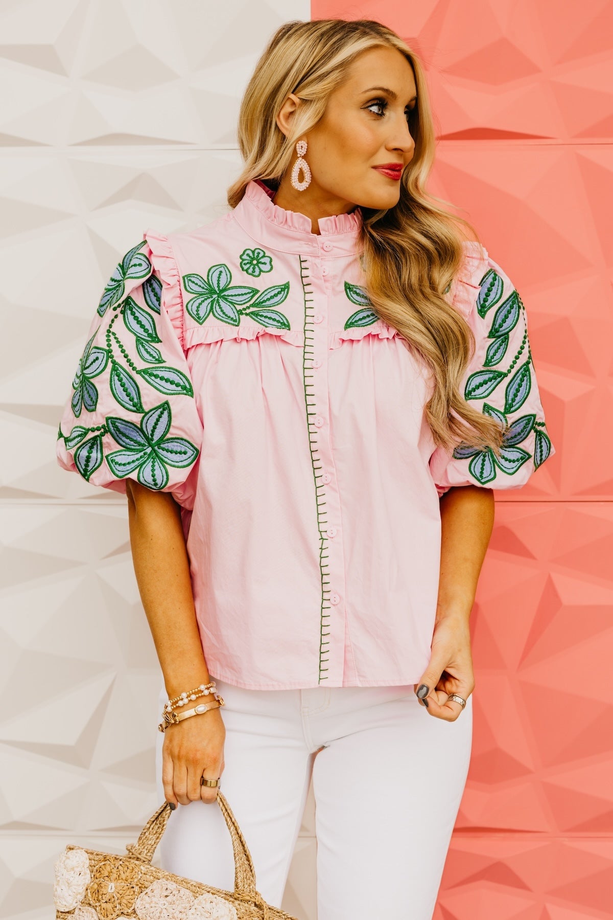 The Keira Puff Sleeve Embroidered Top