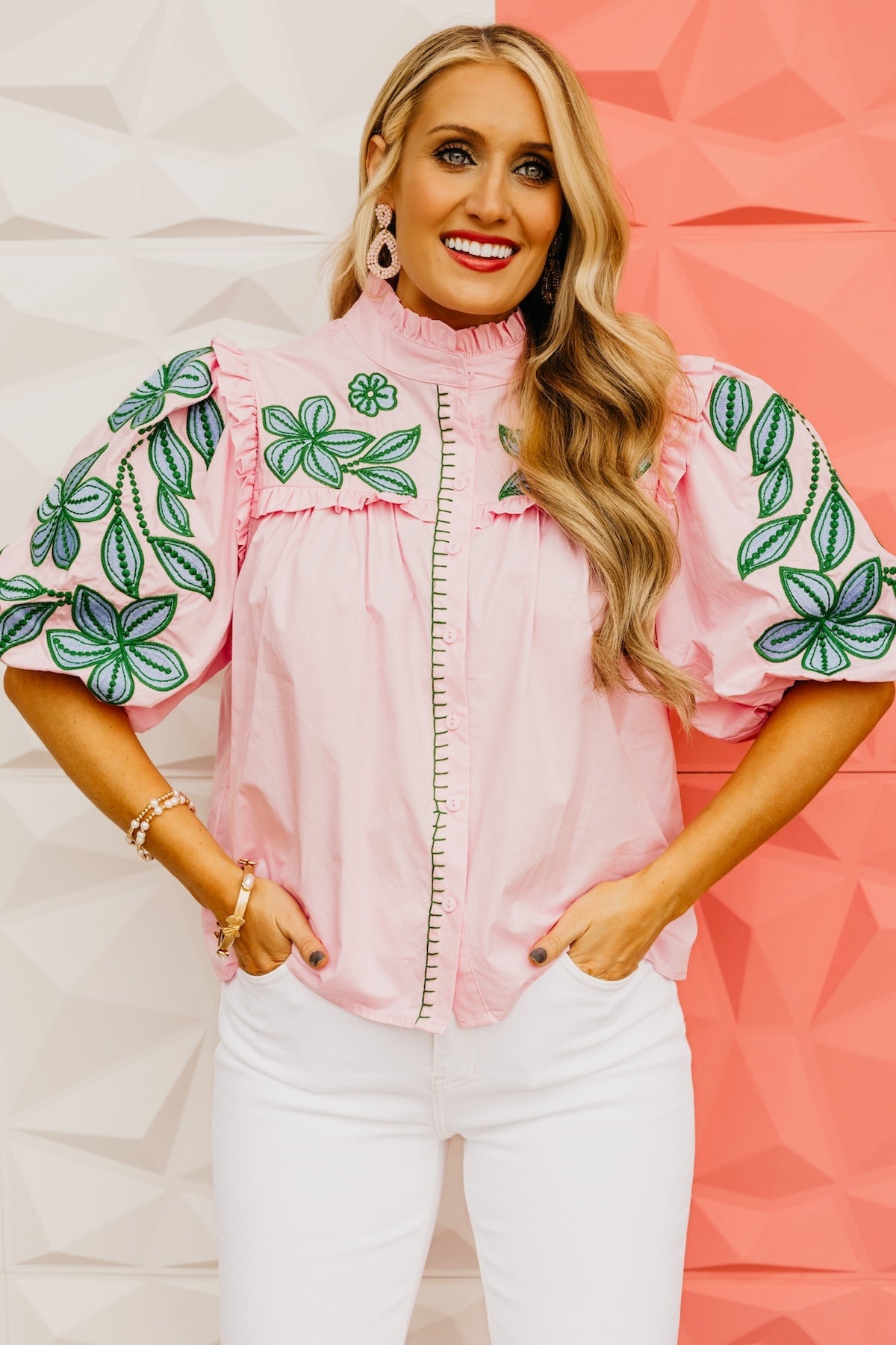 The Keira Puff Sleeve Embroidered Top
