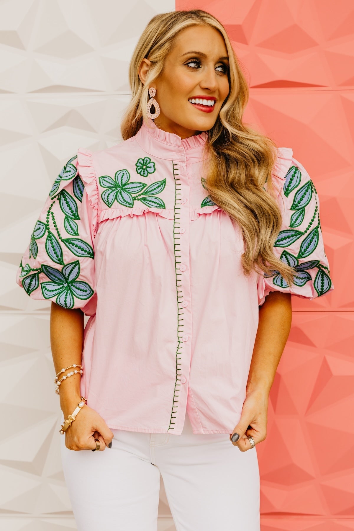 The Keira Puff Sleeve Embroidered Top